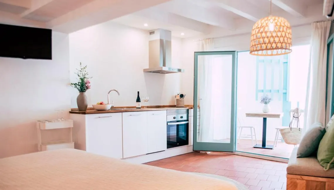 Patio, Bed in Hostal Ses Negres