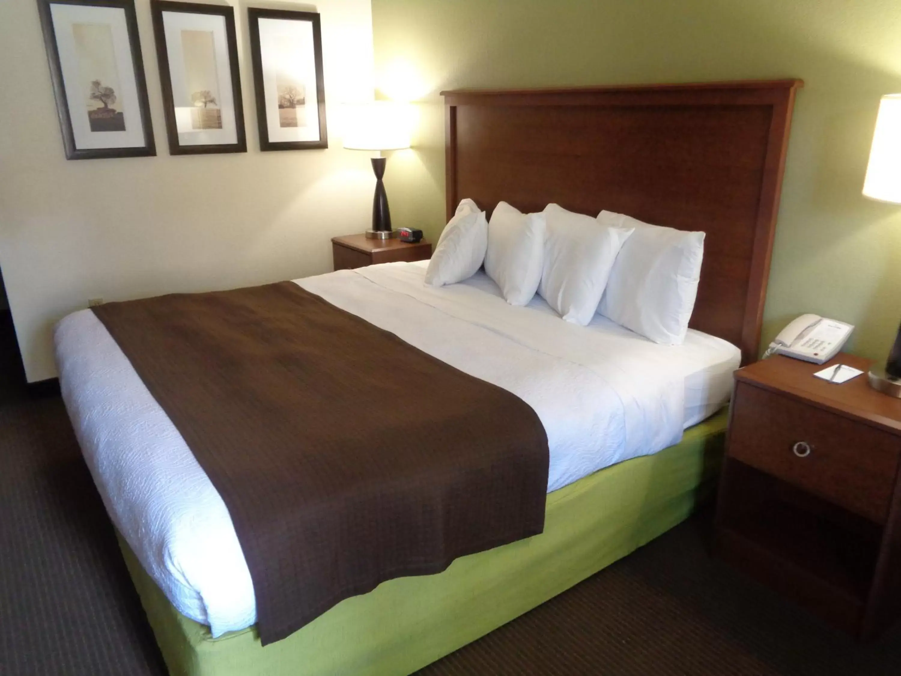 Bed in AmericInn by Wyndham Grand Rapids