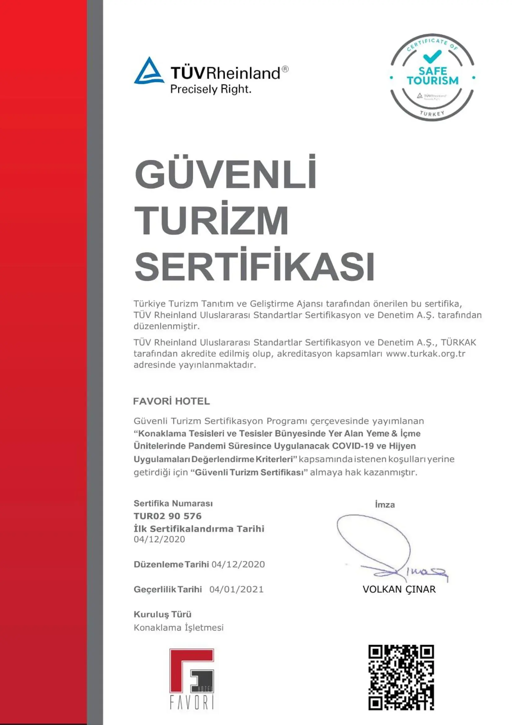 Certificate/Award in Favori Hotel