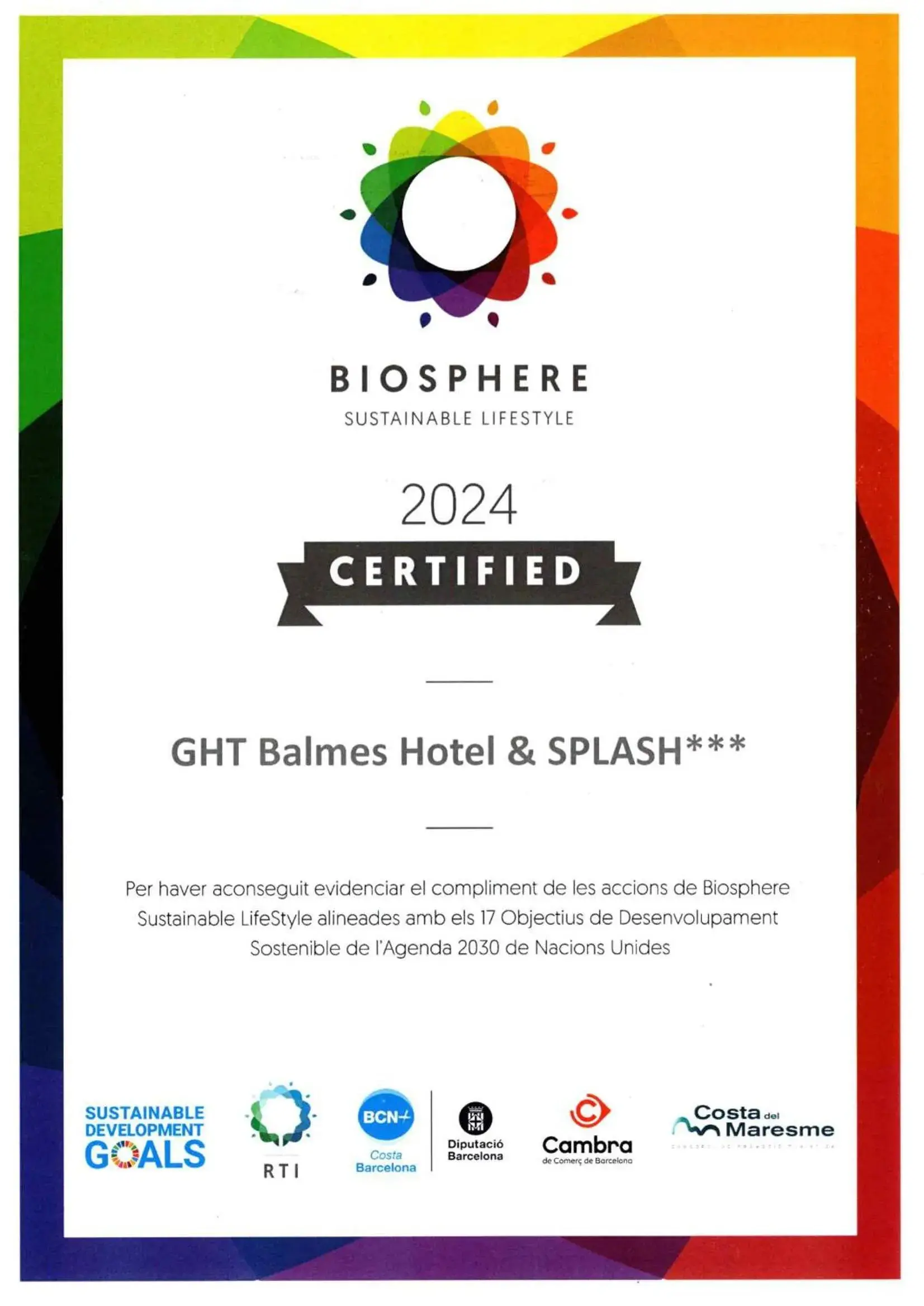 Certificate/Award in GHT Balmes, Hotel-Aparthotel&SPLASH