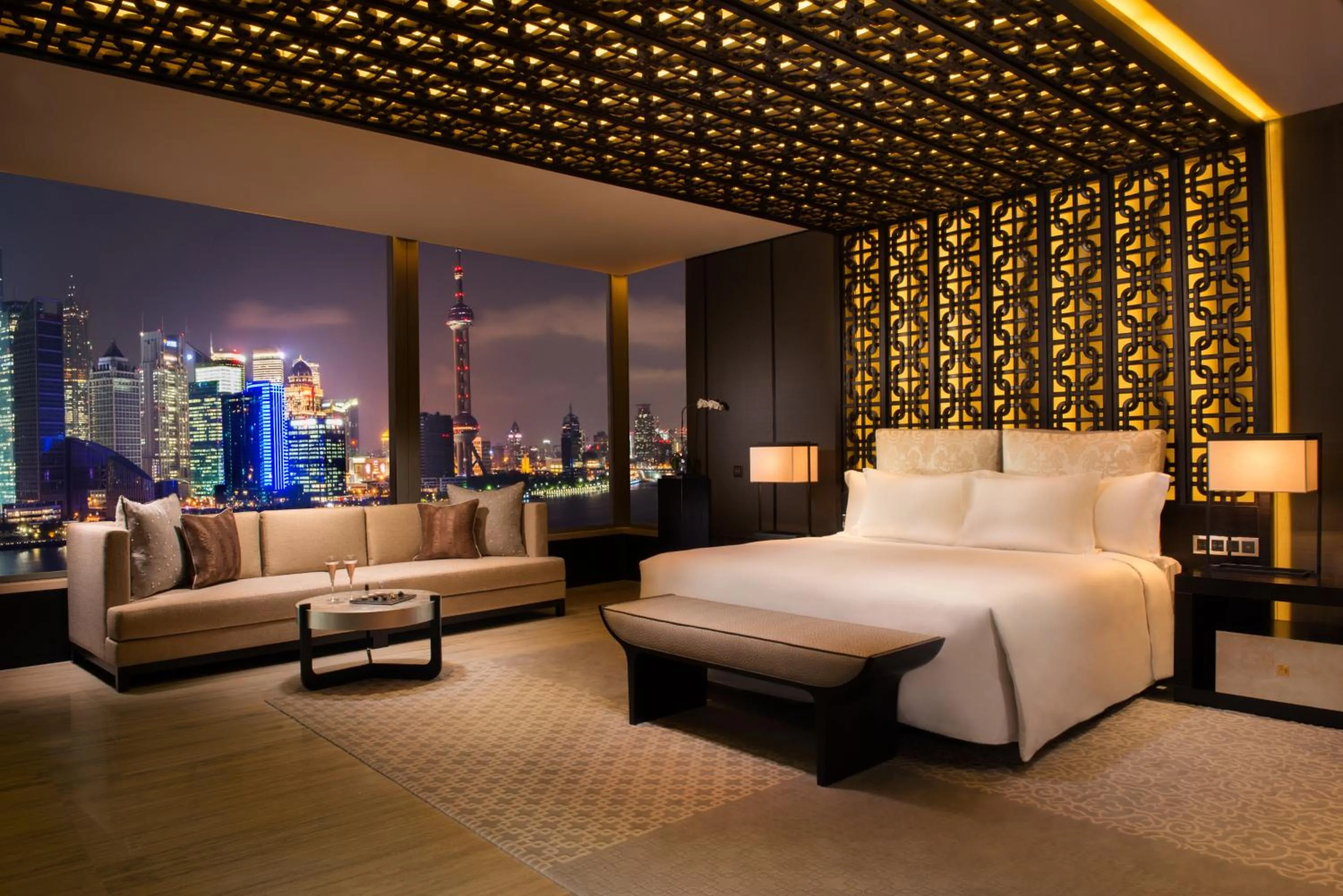 View (from property/room), Bed in Banyantree Shanghai On the Bund - Tales rooftop bar boasts a jaw-dropping panoramic vista