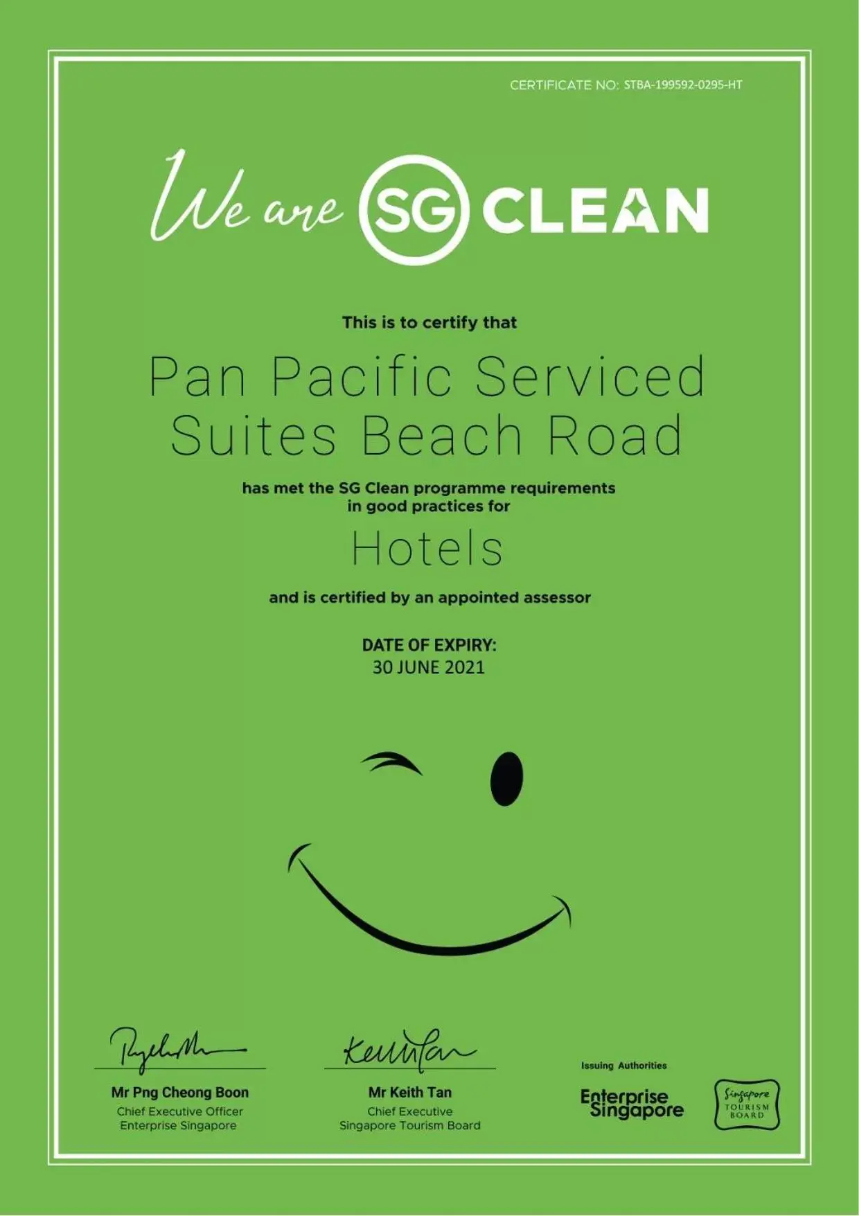 Certificate/Award in Pan Pacific Serviced Suites Beach Road, Singapore