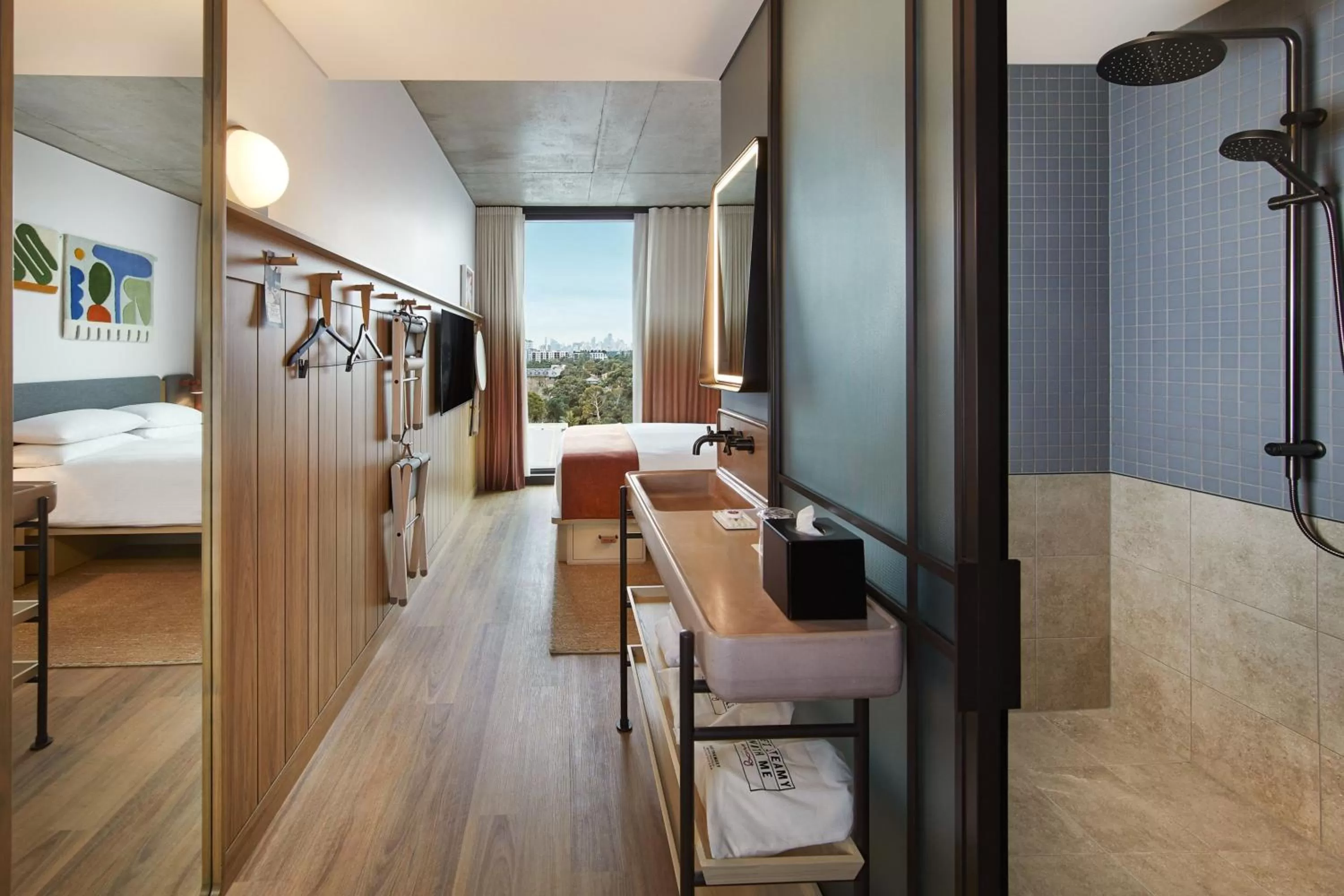 Bathroom, Bed in Moxy Sydney Airport