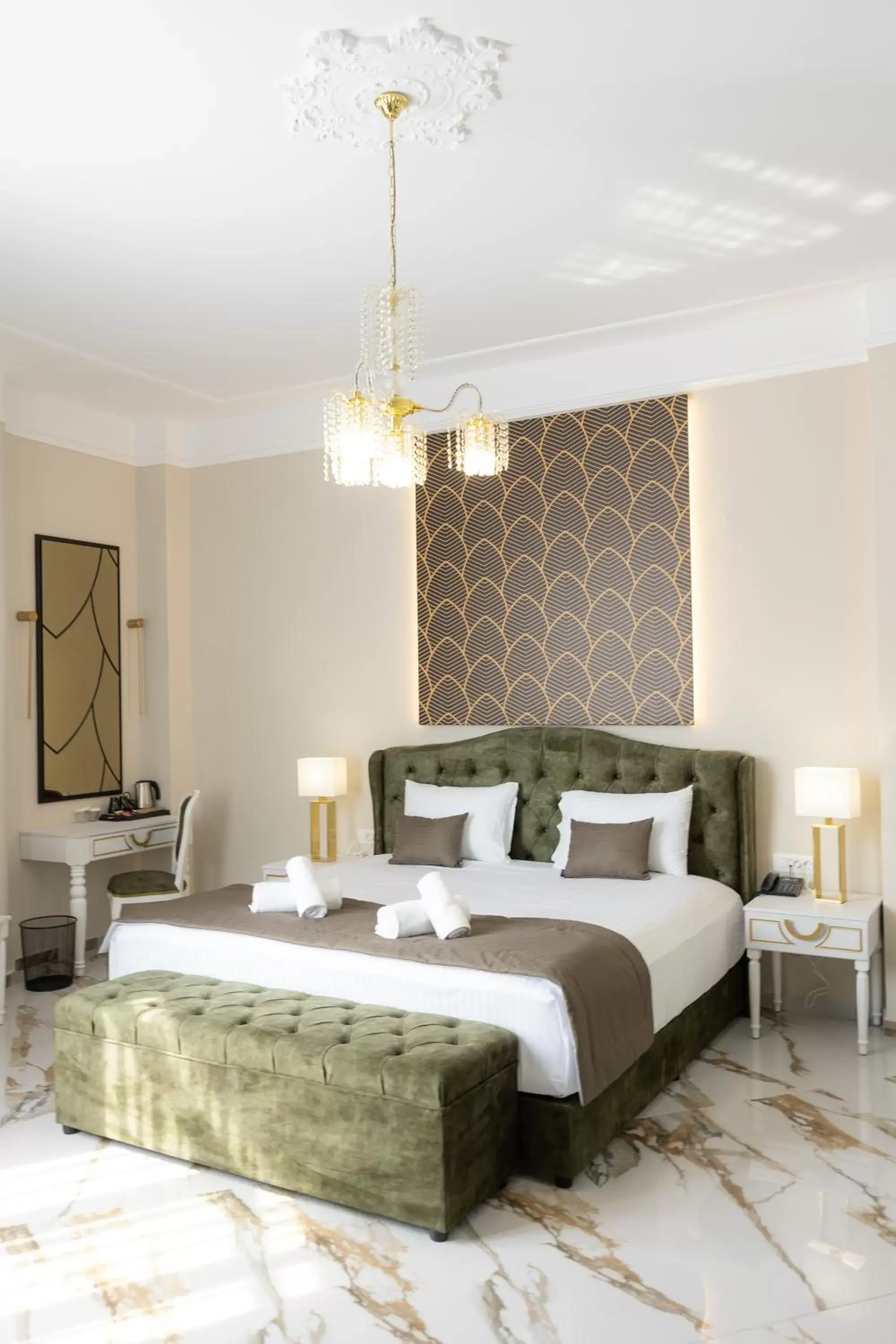 Bed in Modern Revival Luxury Hotel