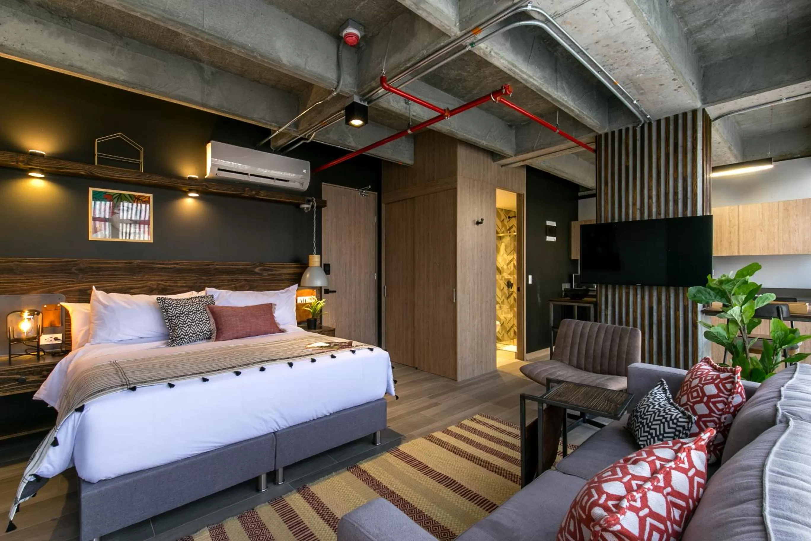 Bed in Factory Lofts Hotel