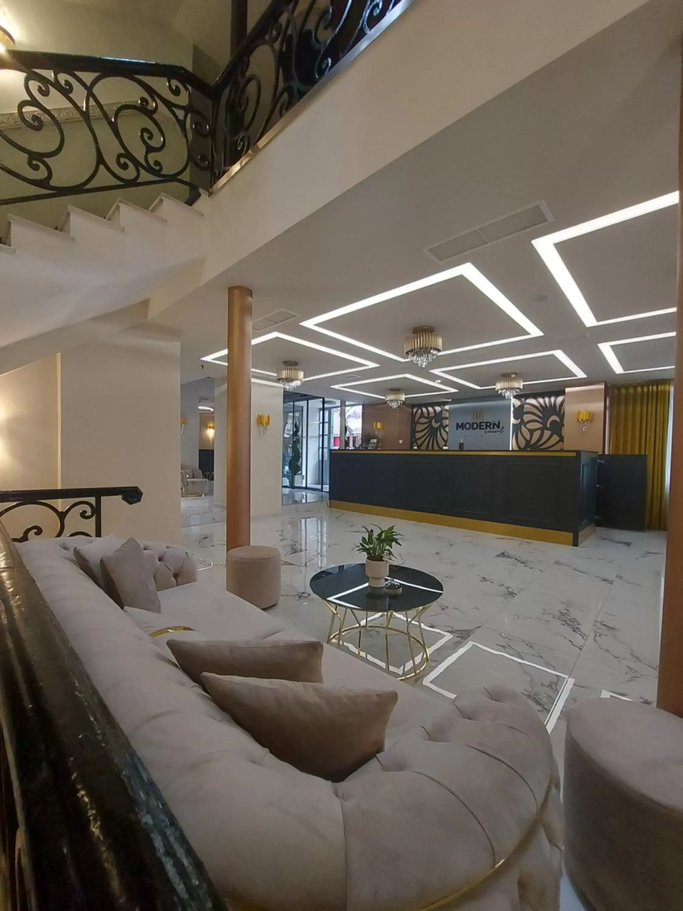 Living room, Lobby/Reception in Modern Revival Luxury Hotel
