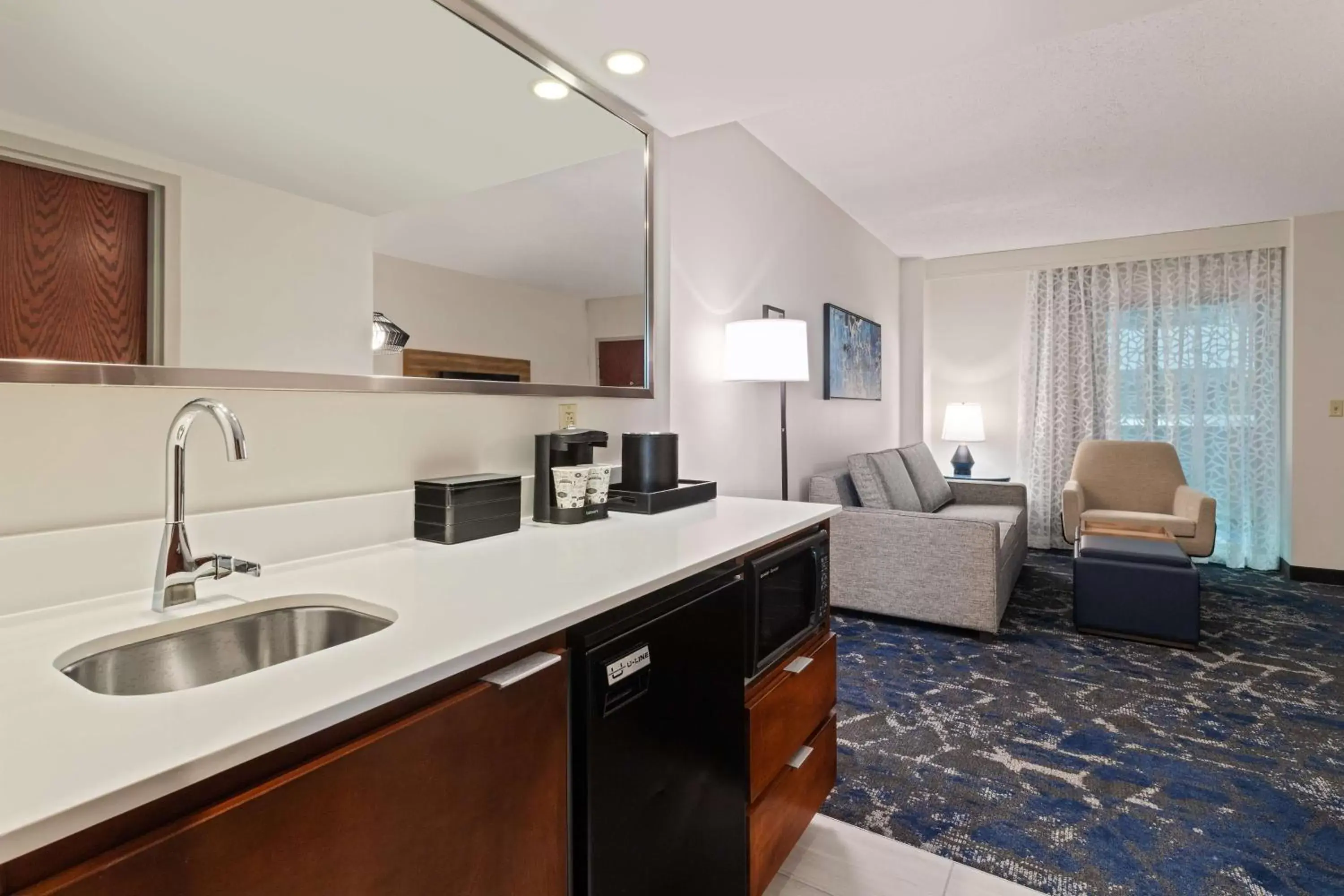 Living room, Kitchen/Kitchenette in Embassy Suites by Hilton Tampa USF Near Busch Gardens