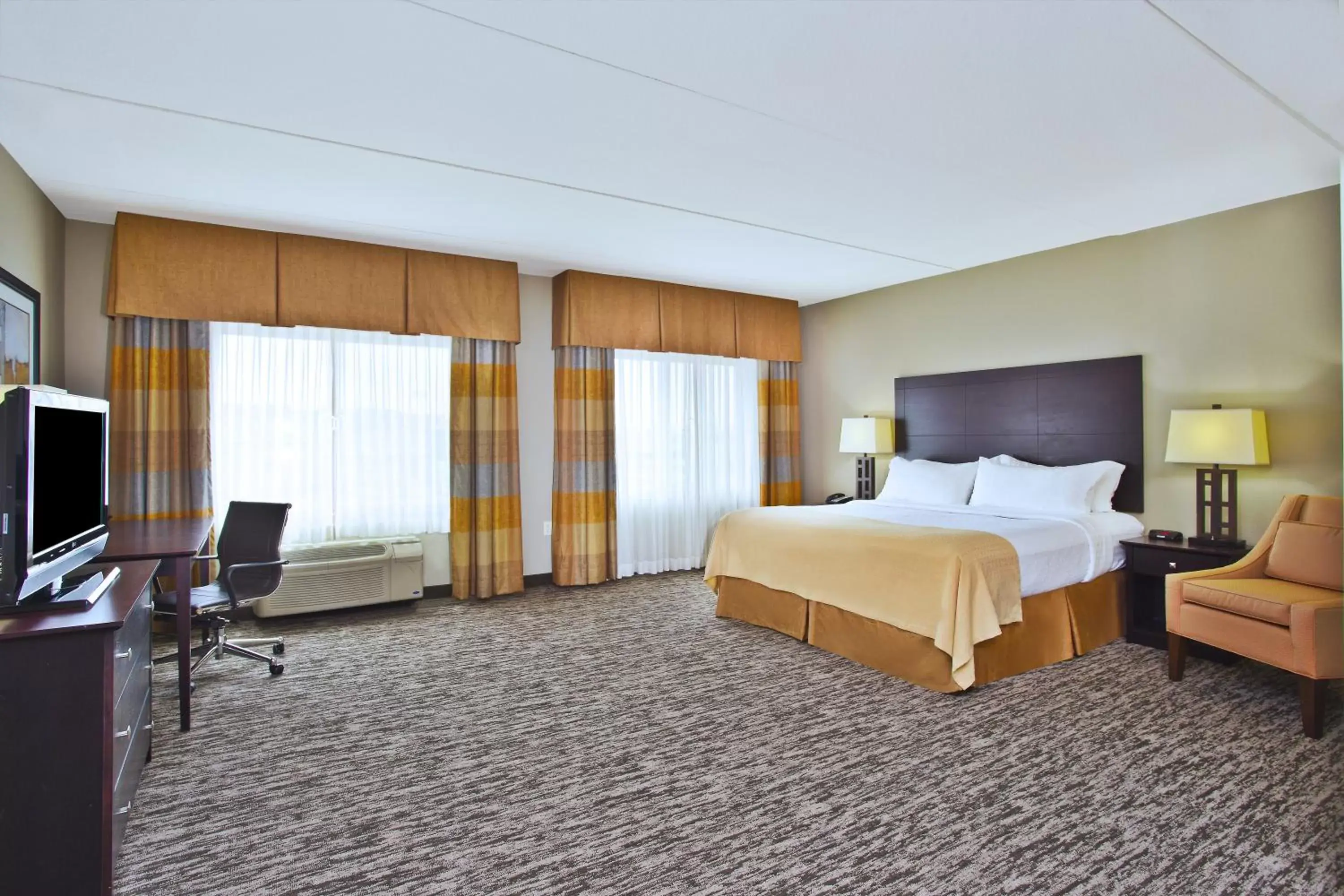 Bedroom, TV/Entertainment Center in Holiday Inn & Suites Green Bay Stadium, an IHG Hotel