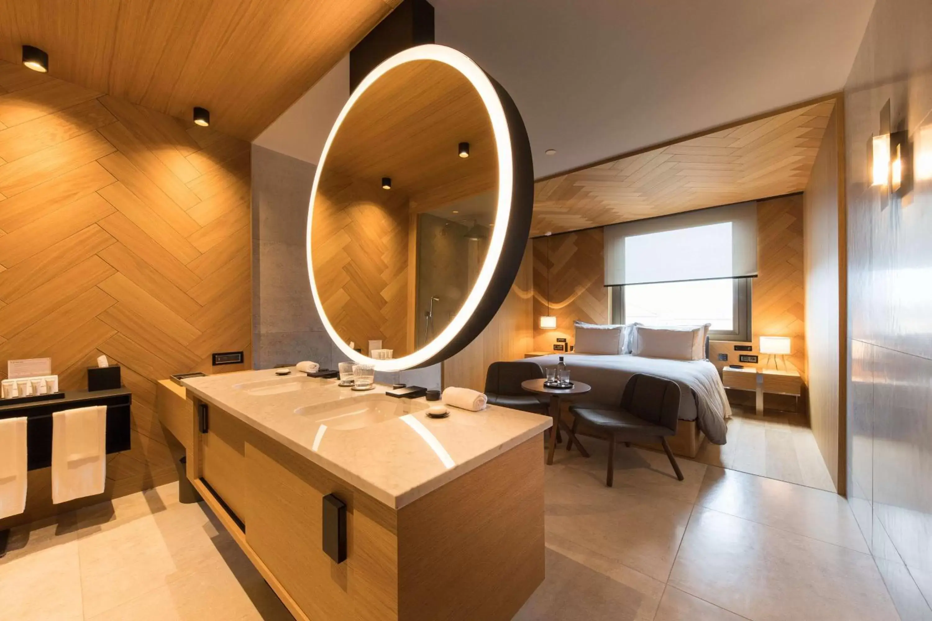 Bedroom, Bathroom in Hotel SOFIA Barcelona, in The Unbound Collection by Hyatt