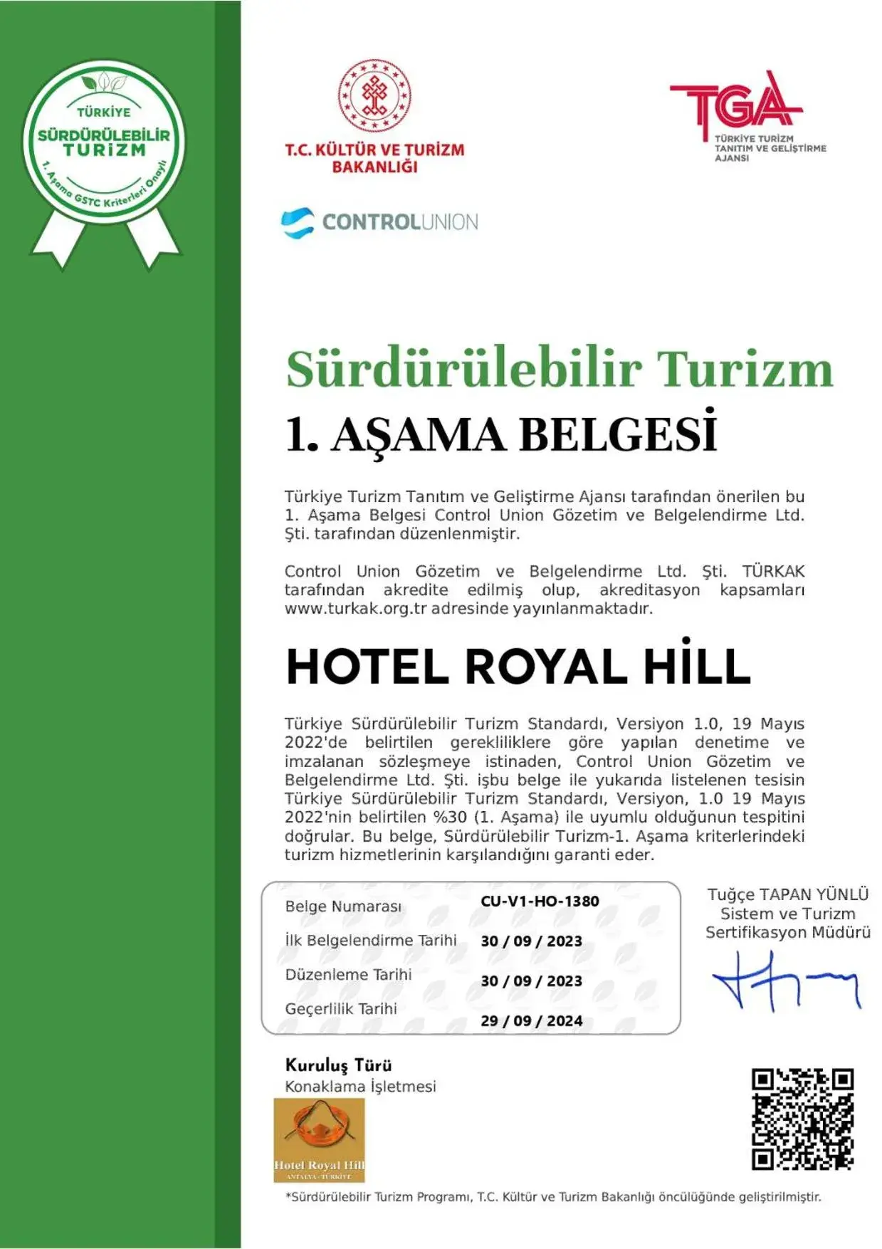Logo/Certificate/Sign/Award in Hotel Royal Hill