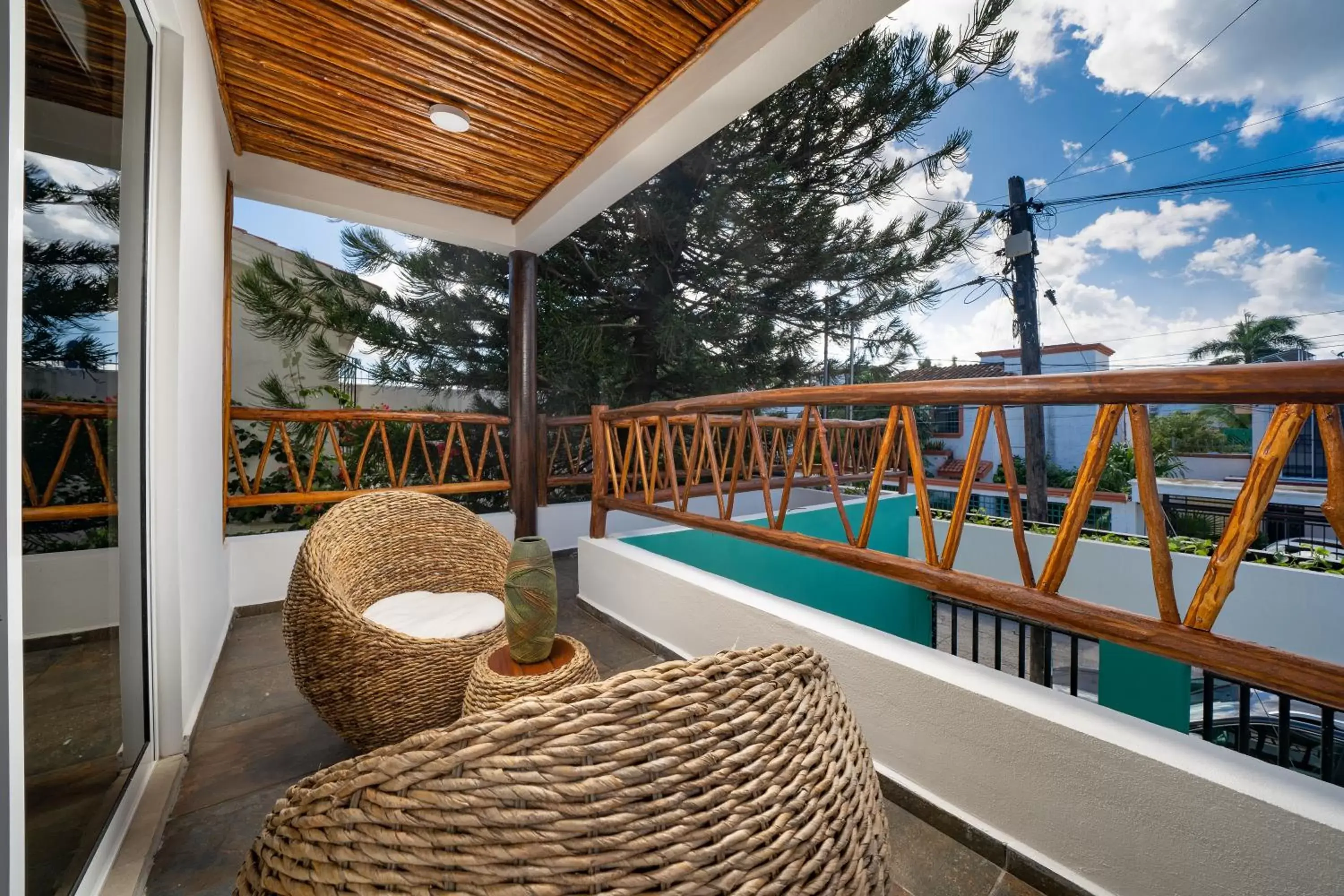 Balcony/Terrace, Pool View in Villa Sofía Holiday Accommodations