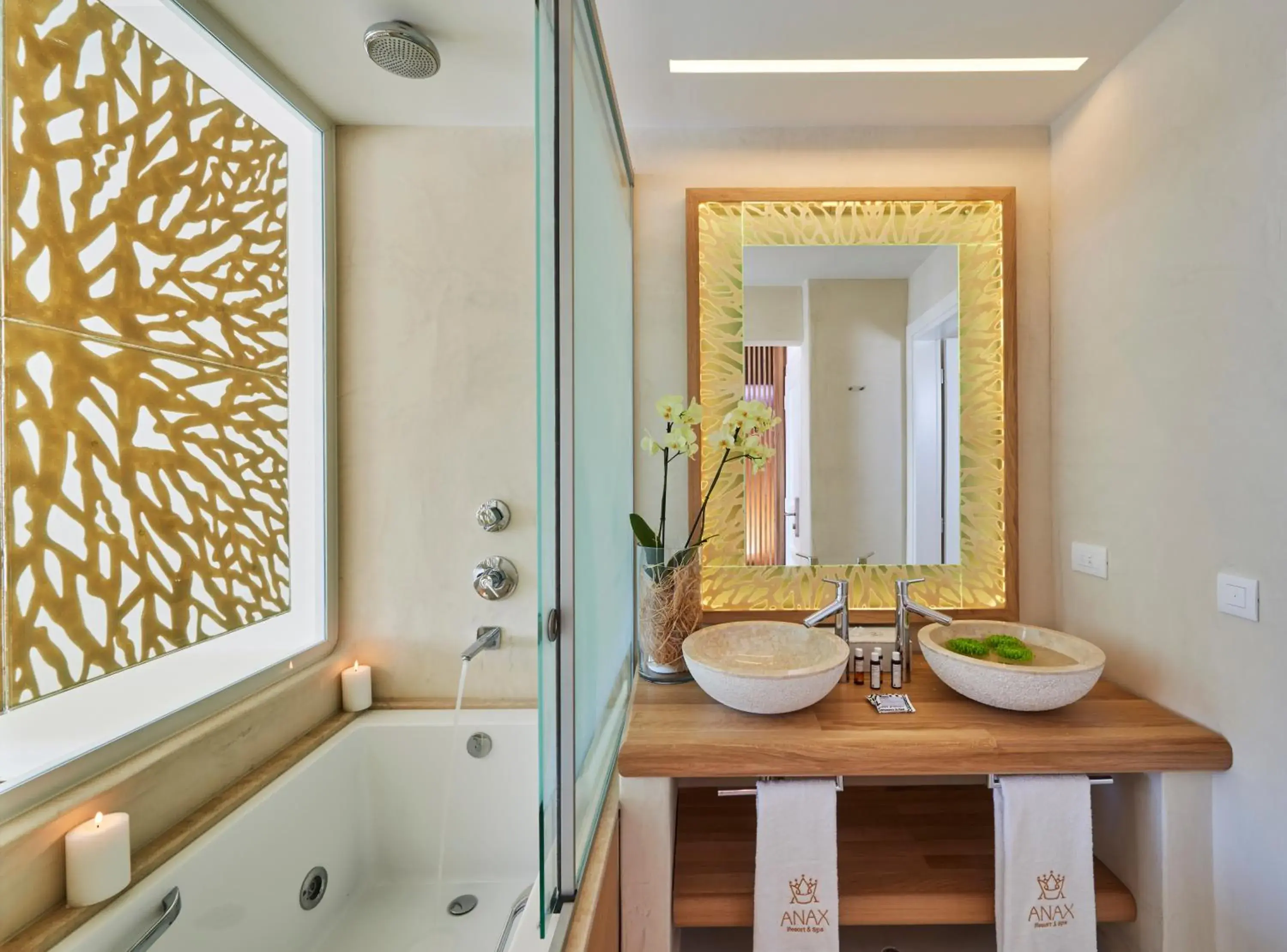 Bathroom, Dining Area in Anax Resort and Spa