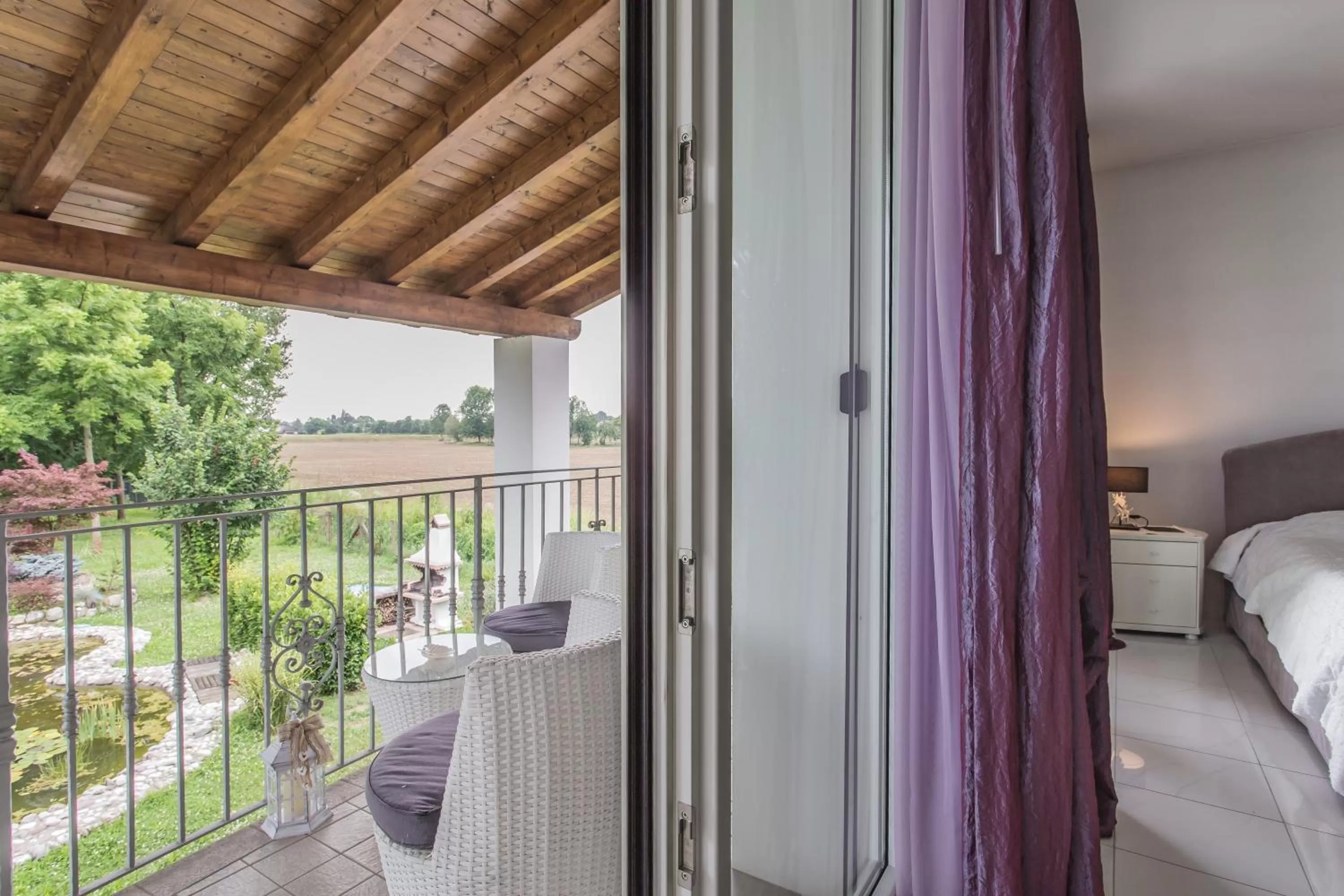 Balcony/Terrace, Bed in Pool & Garden Villa Lelia