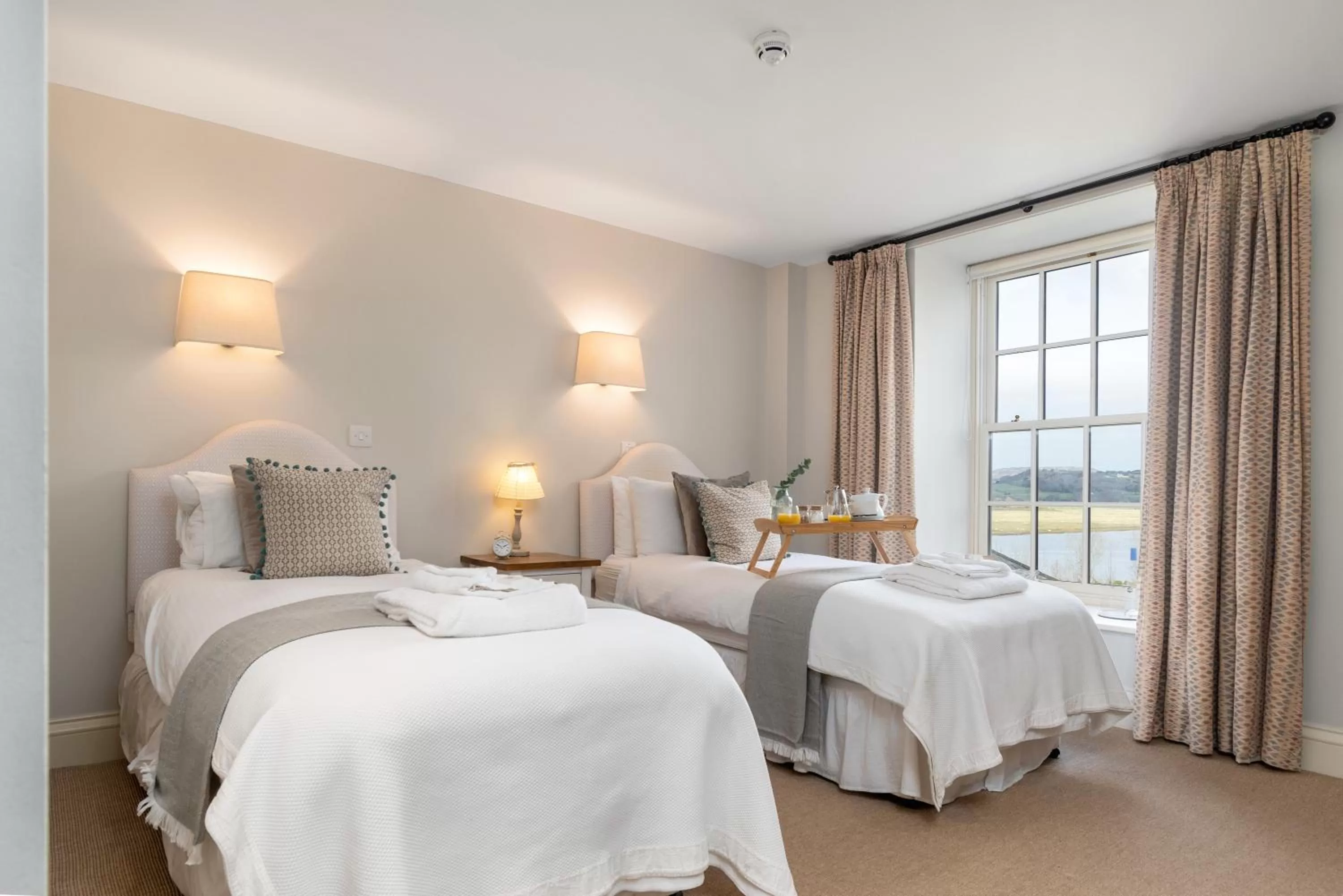 Photo of the whole room, Bed in The Farmhouse at Bodnant Welsh Food