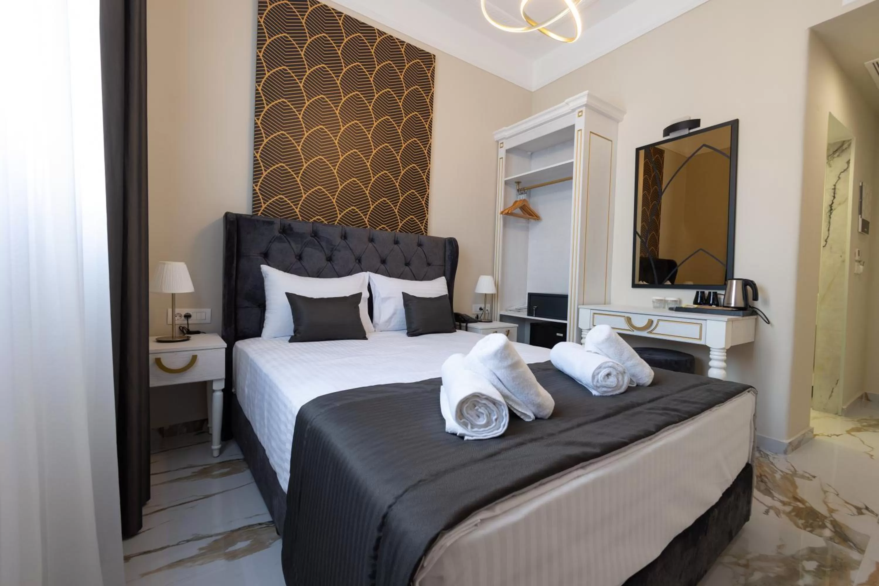 Bed in Modern Revival Luxury Hotel