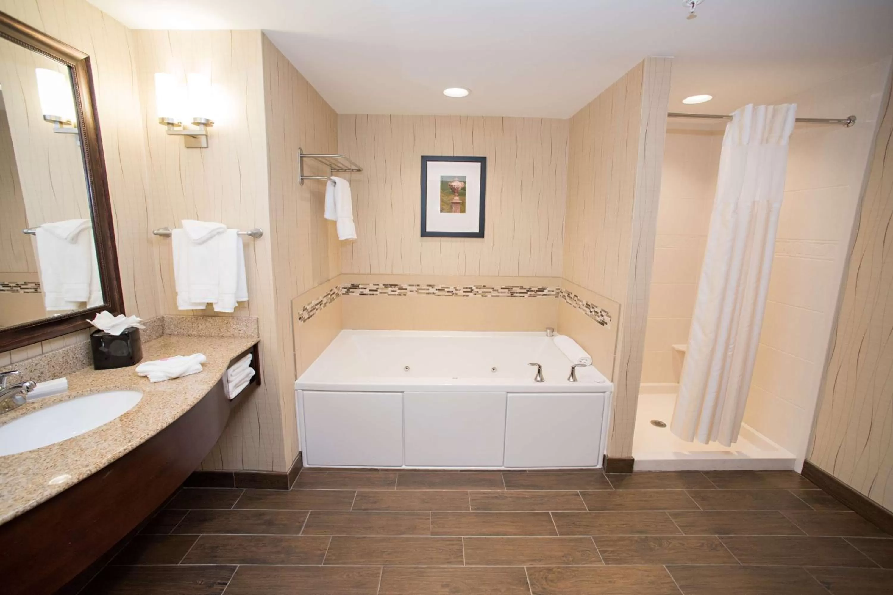 Bathroom, Bed in Hilton Garden Inn Dayton South - Austin Landing