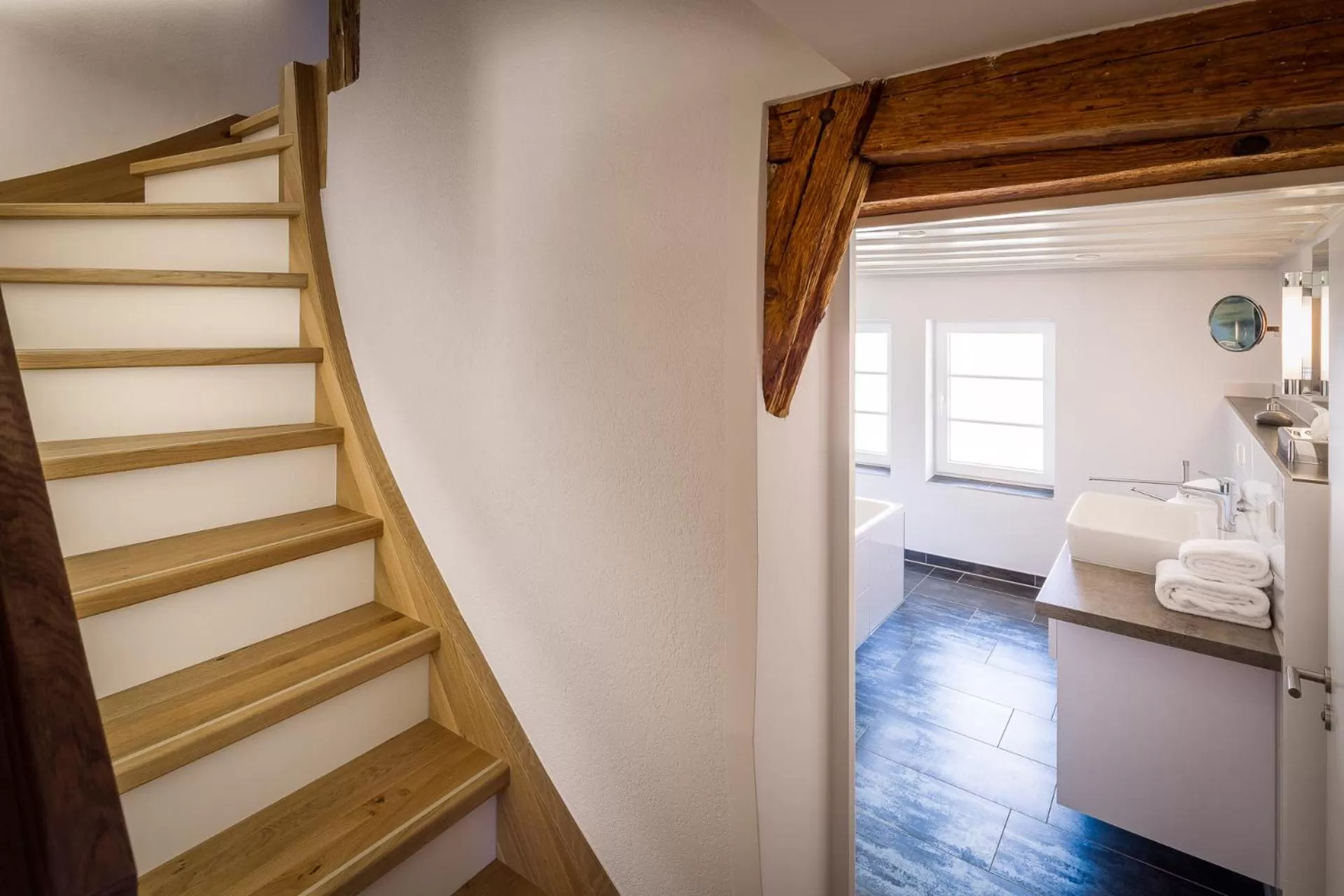 Bathroom, Bed in Hotel Alte Schule
