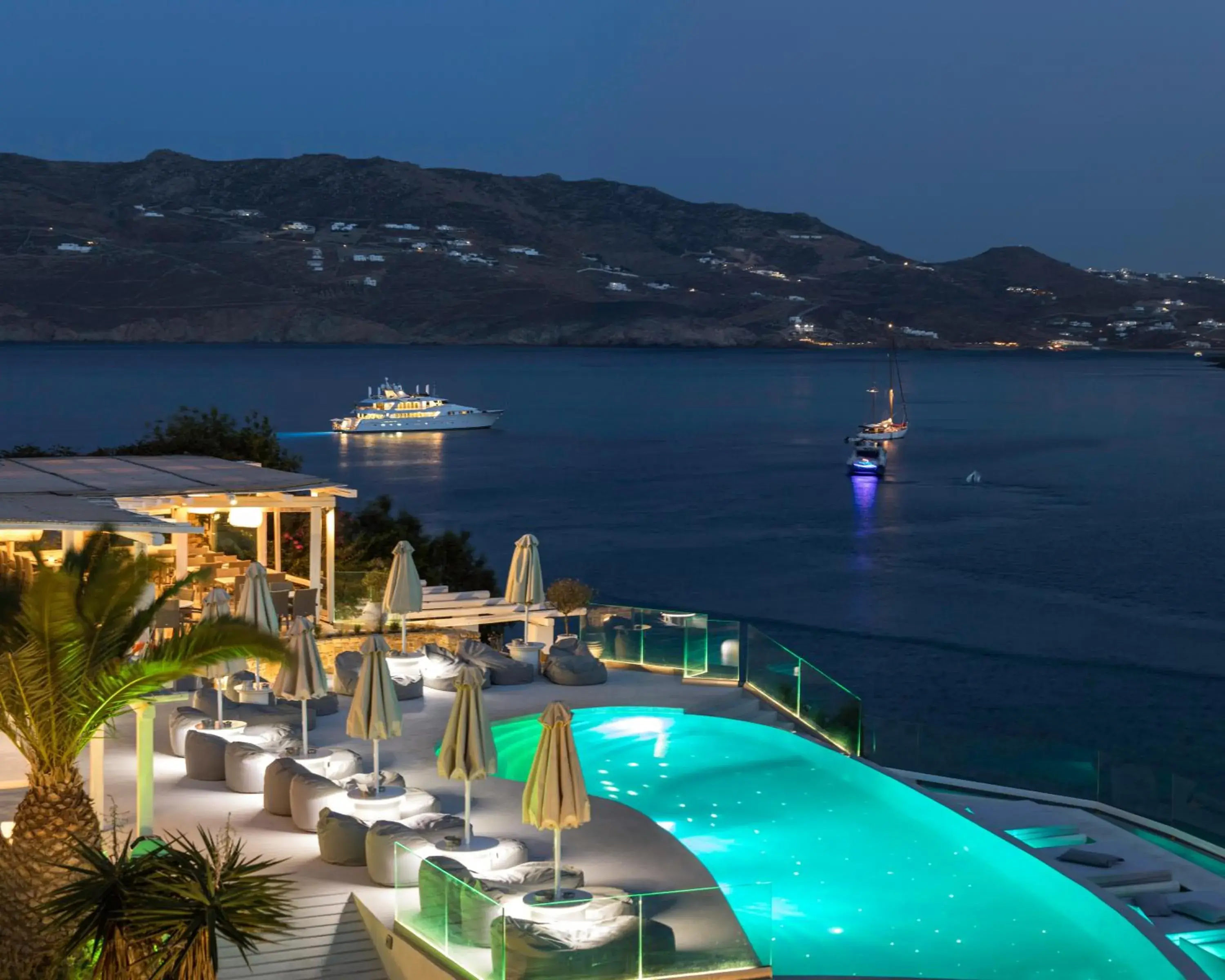 Night, Pool View in Panormos Village