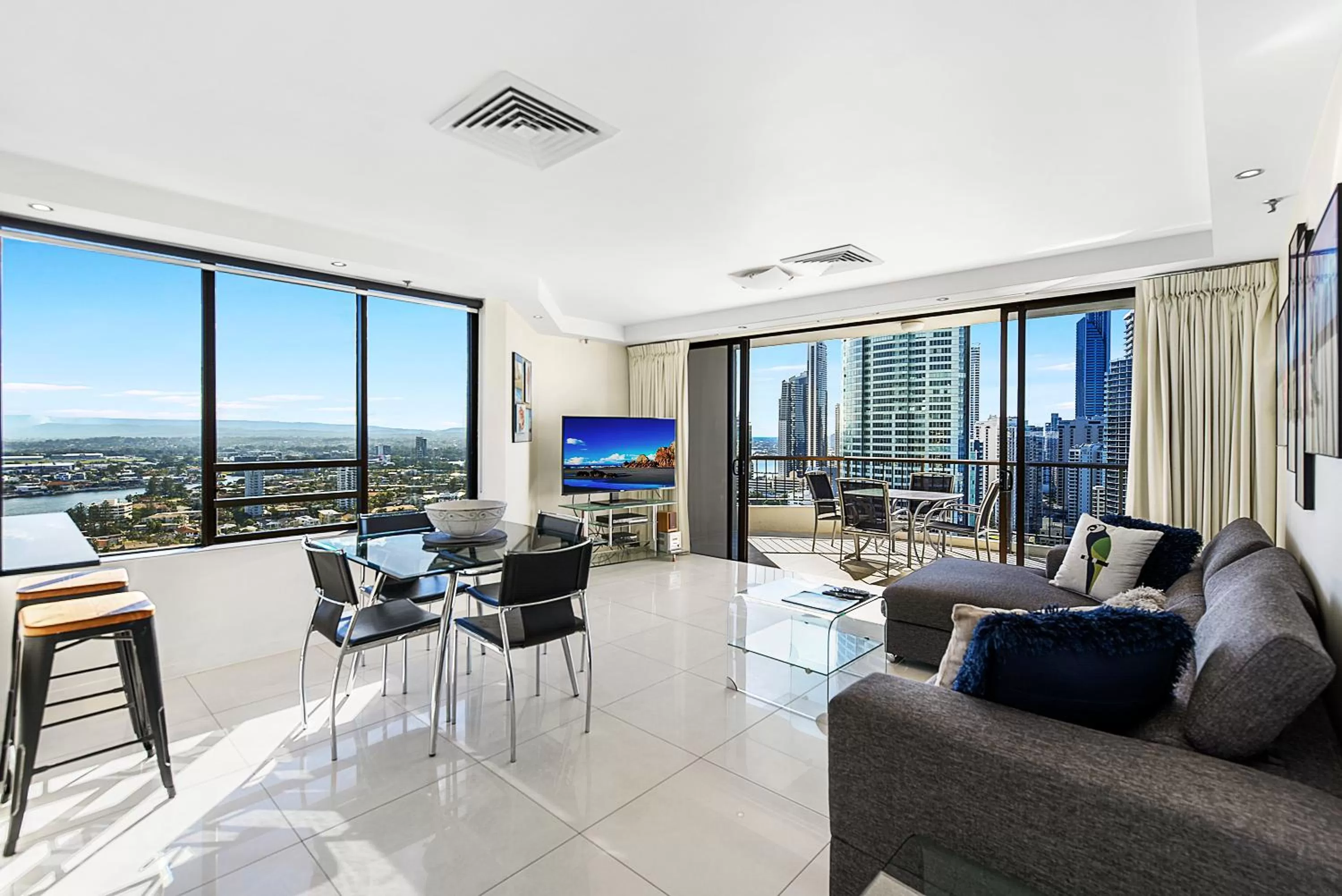 Living room in Surfers Century Oceanside Apartments