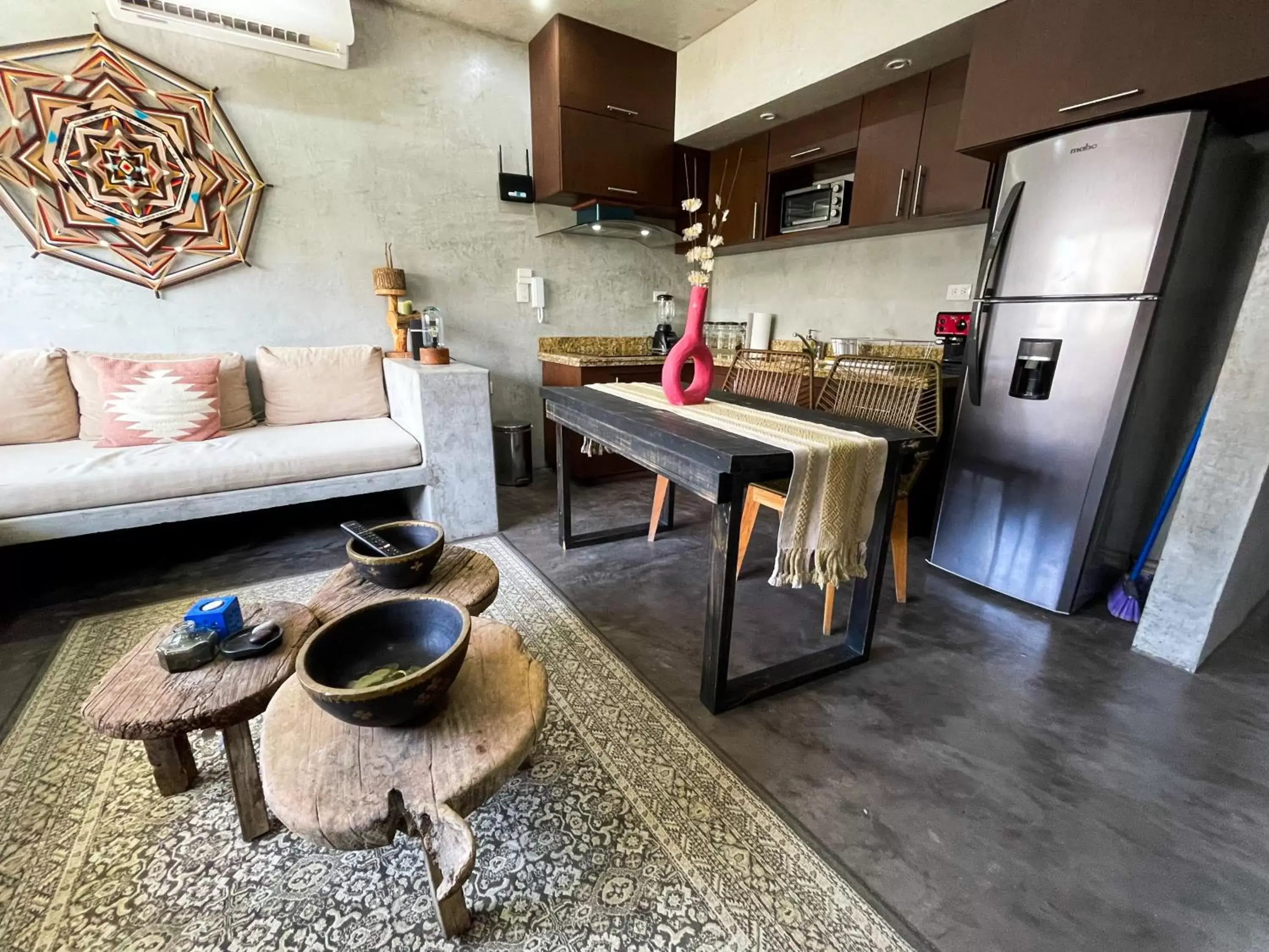 Living room, Kitchen/Kitchenette in Apartment and Penthouse Blue Luxury Kukulkan Tulum