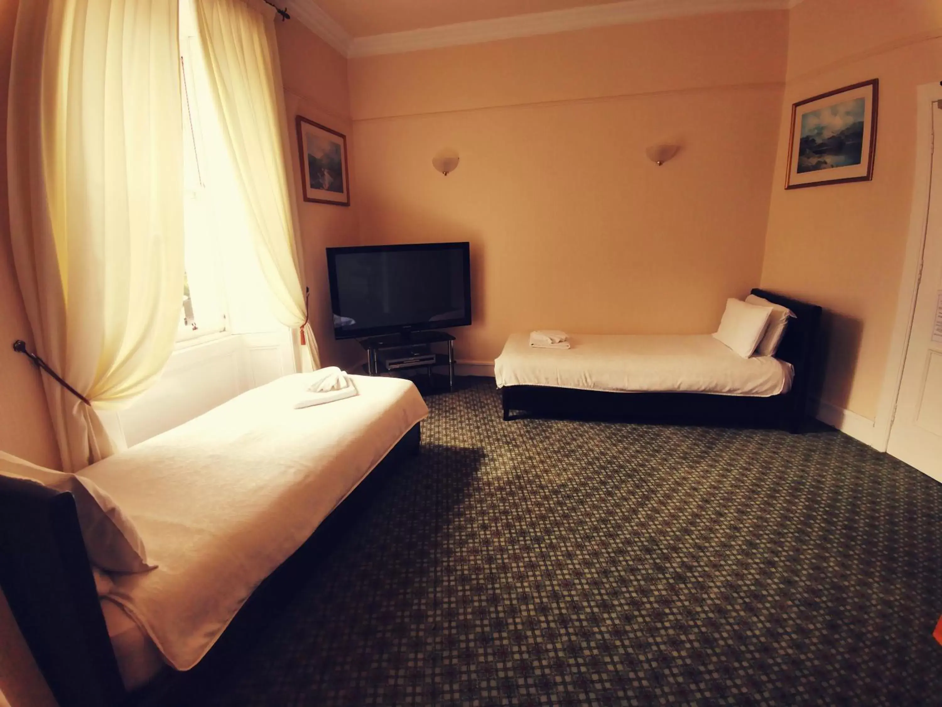 Communal lounge/ TV room, Bed in Victoria Hotel
