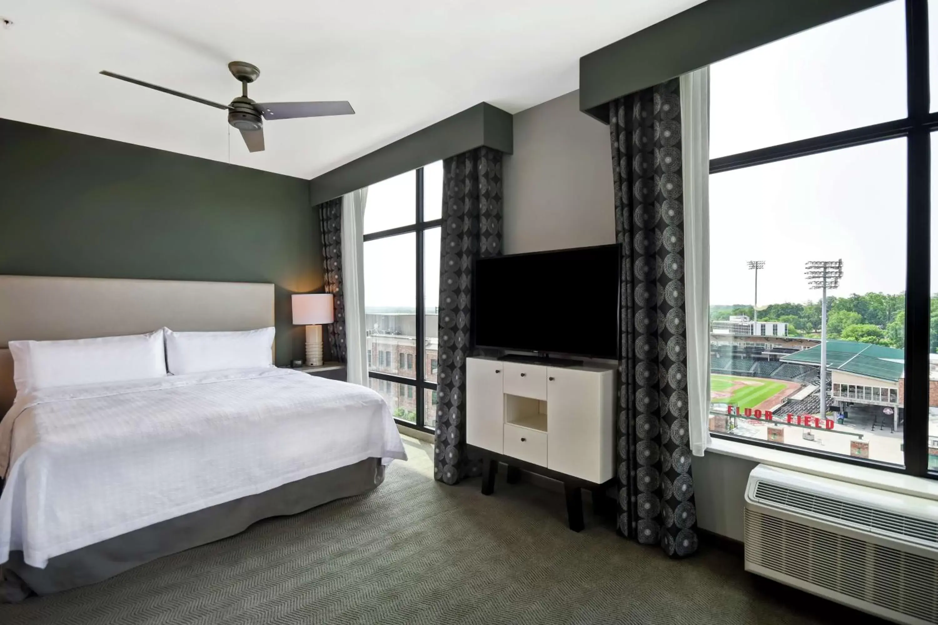 Bed, TV/Entertainment Center in Homewood Suites By Hilton Greenville Downtown