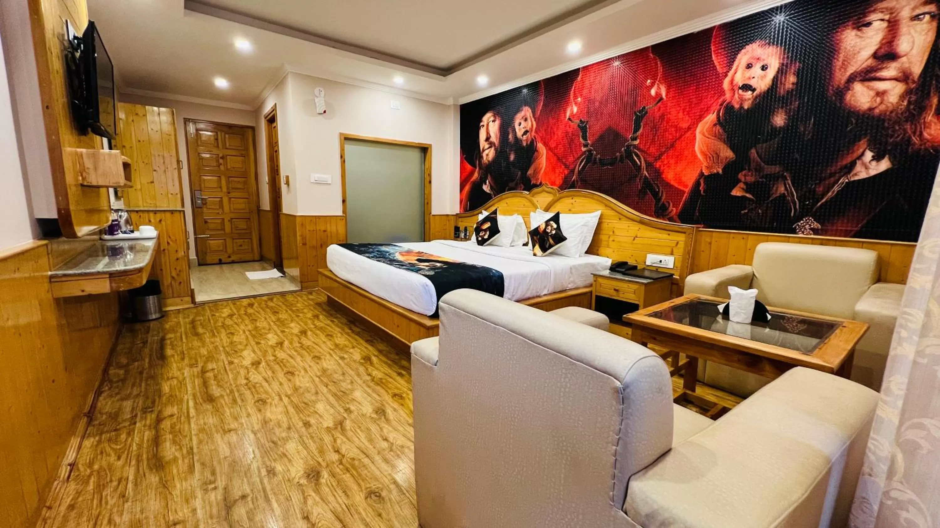 Living room in Hotel Old Smugglers with Balcony mountain view(A/C hot and Cold)