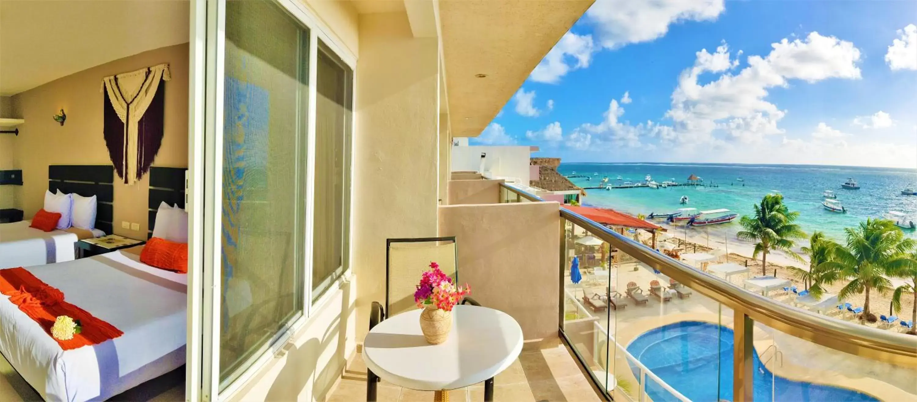 Balcony/Terrace, Pool View in Hacienda Morelos Beachfront Hotel