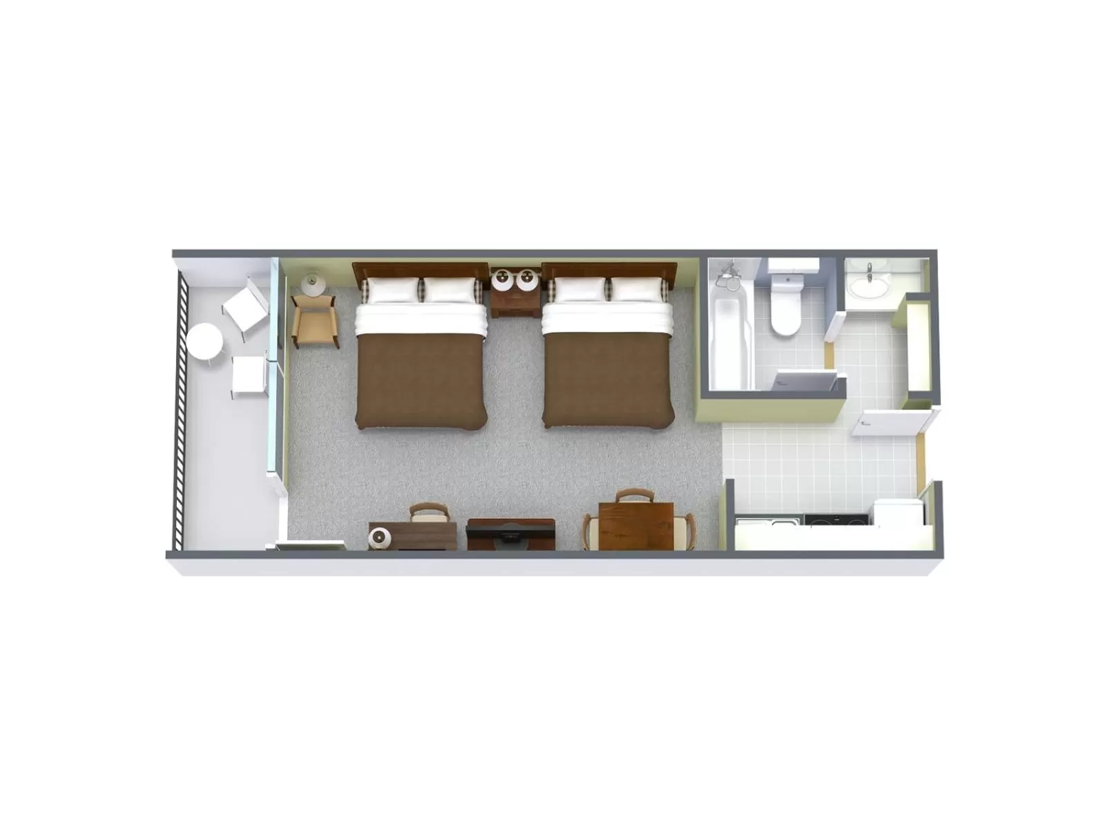 1 Bedroom Boulevard View Efficiency with 2 Double Beds - D in Holiday Sands North "On the Boardwalk"