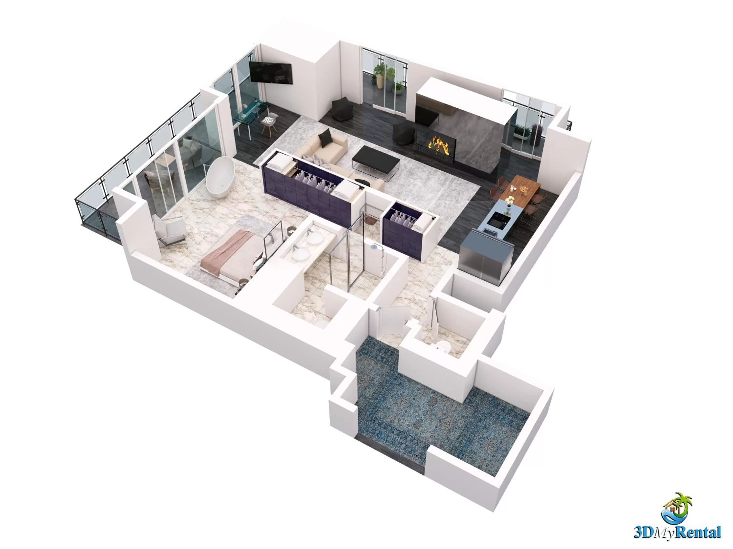 Floor plan in Vegas Palms HIGH 52nd fl. 1BDR corner penthouse 1220sqft