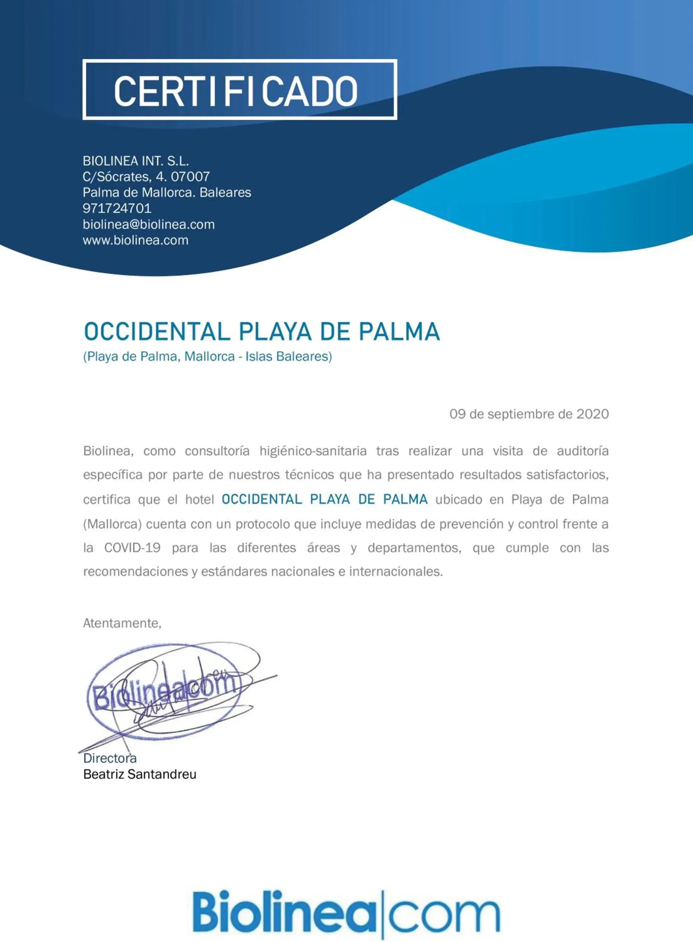 Certificate/Award, Logo/Certificate/Sign/Award in Occidental Playa de Palma