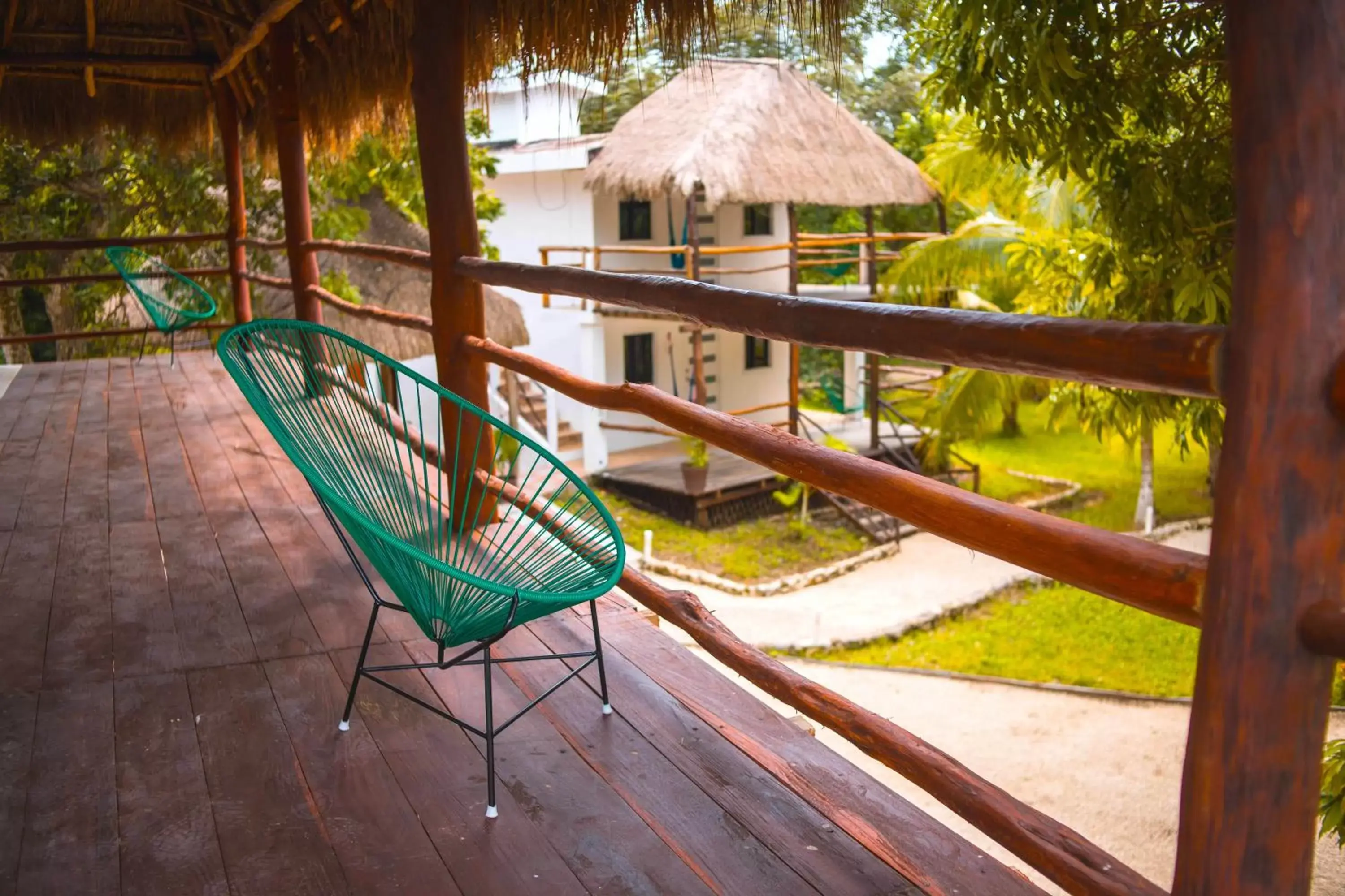 Balcony/Terrace, Pool View in Royal Palm Bacalar Cabañas & Lagoon Club