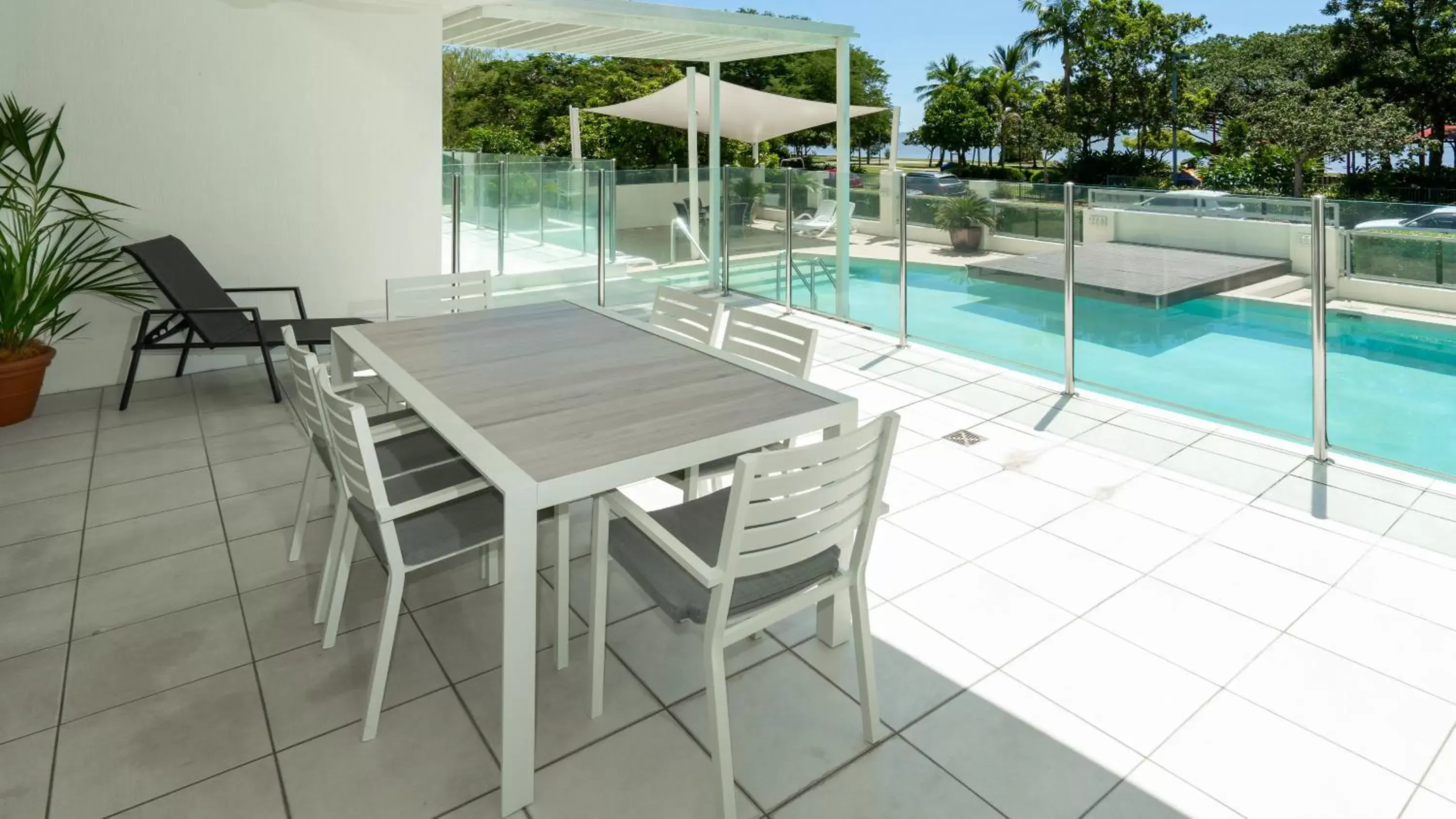 Patio, Swimming Pool in Waters Edge Apartment Cairns
