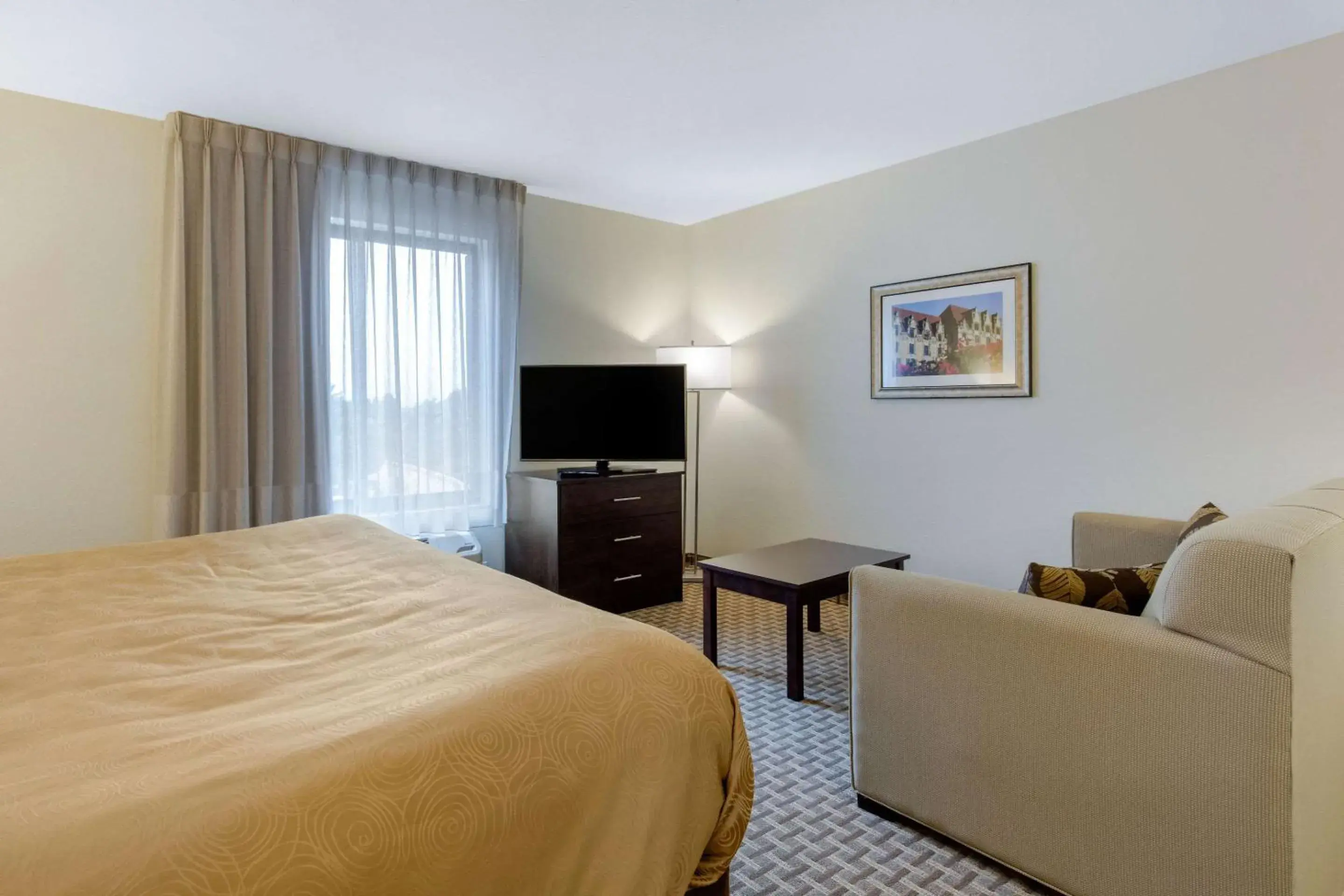 Bed, TV/Entertainment Center in MainStay Suites St. Louis - Airport