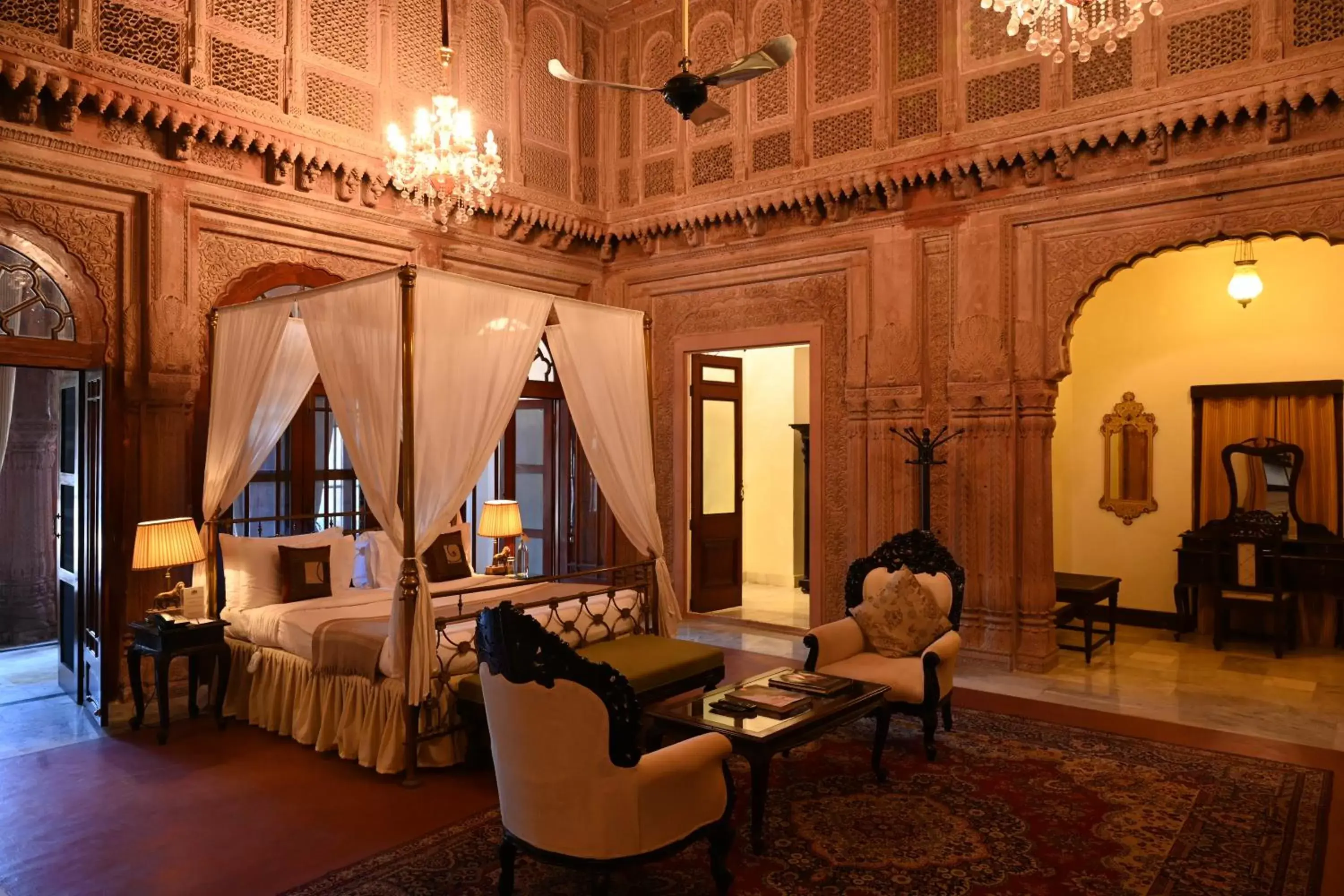 Bedroom, Seating Area in The Laxmi Niwas Palace