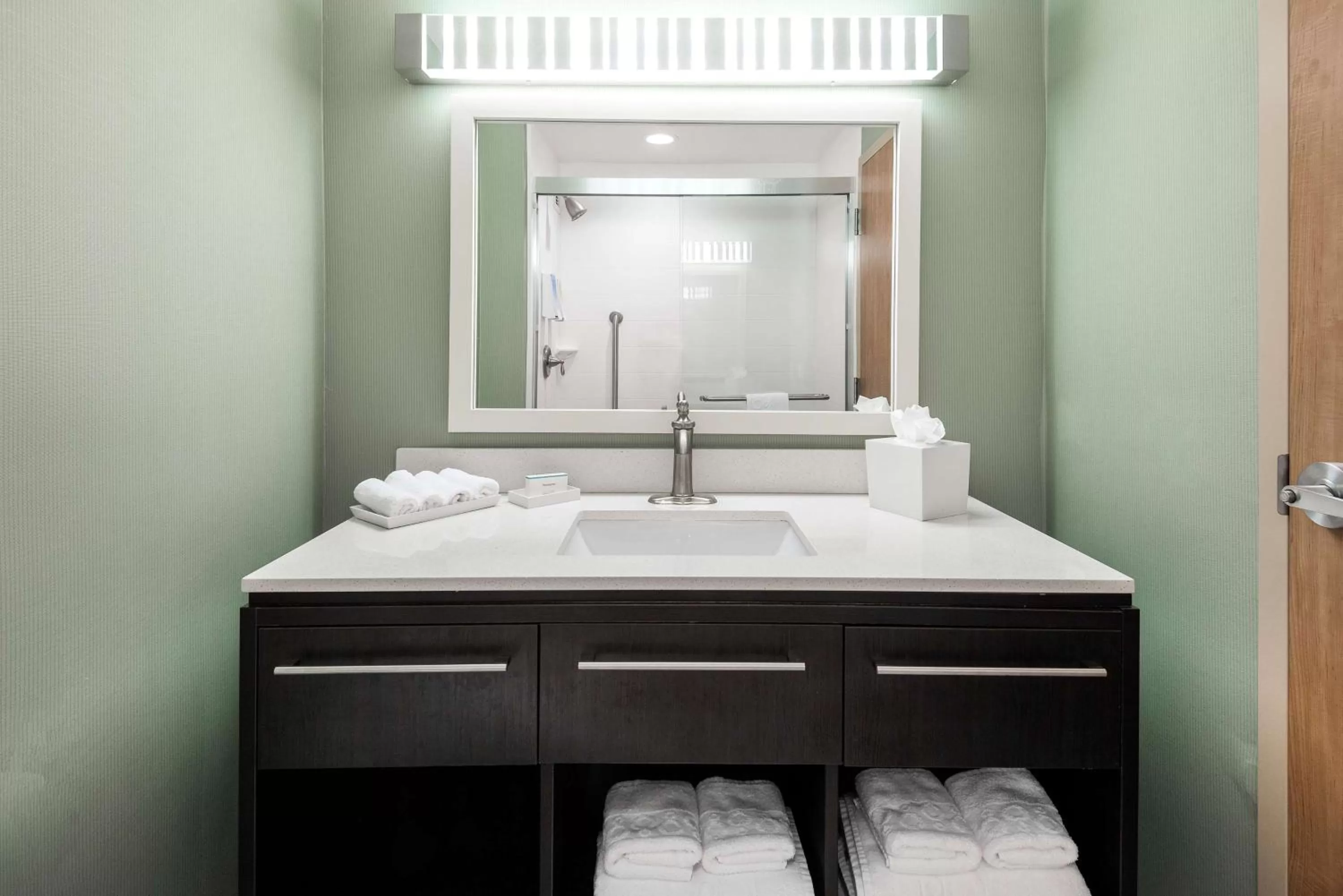 Bathroom, Bed in Home2 Suites By Hilton Ft. Lauderdale Airport-Cruise Port