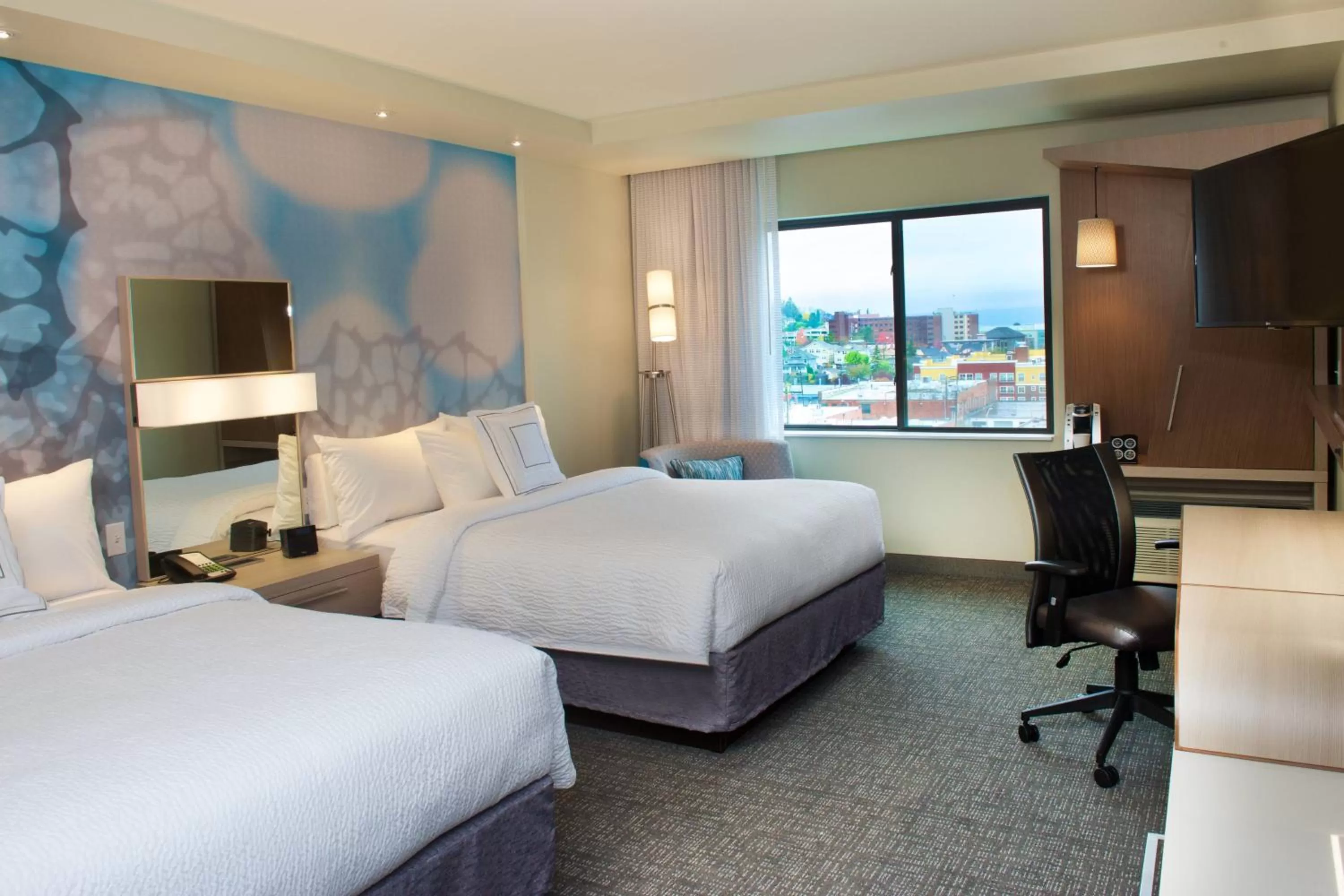 Queen Room with Two Queen Beds - Hearing Accessible in Courtyard by Marriott Seattle Everett Downtown