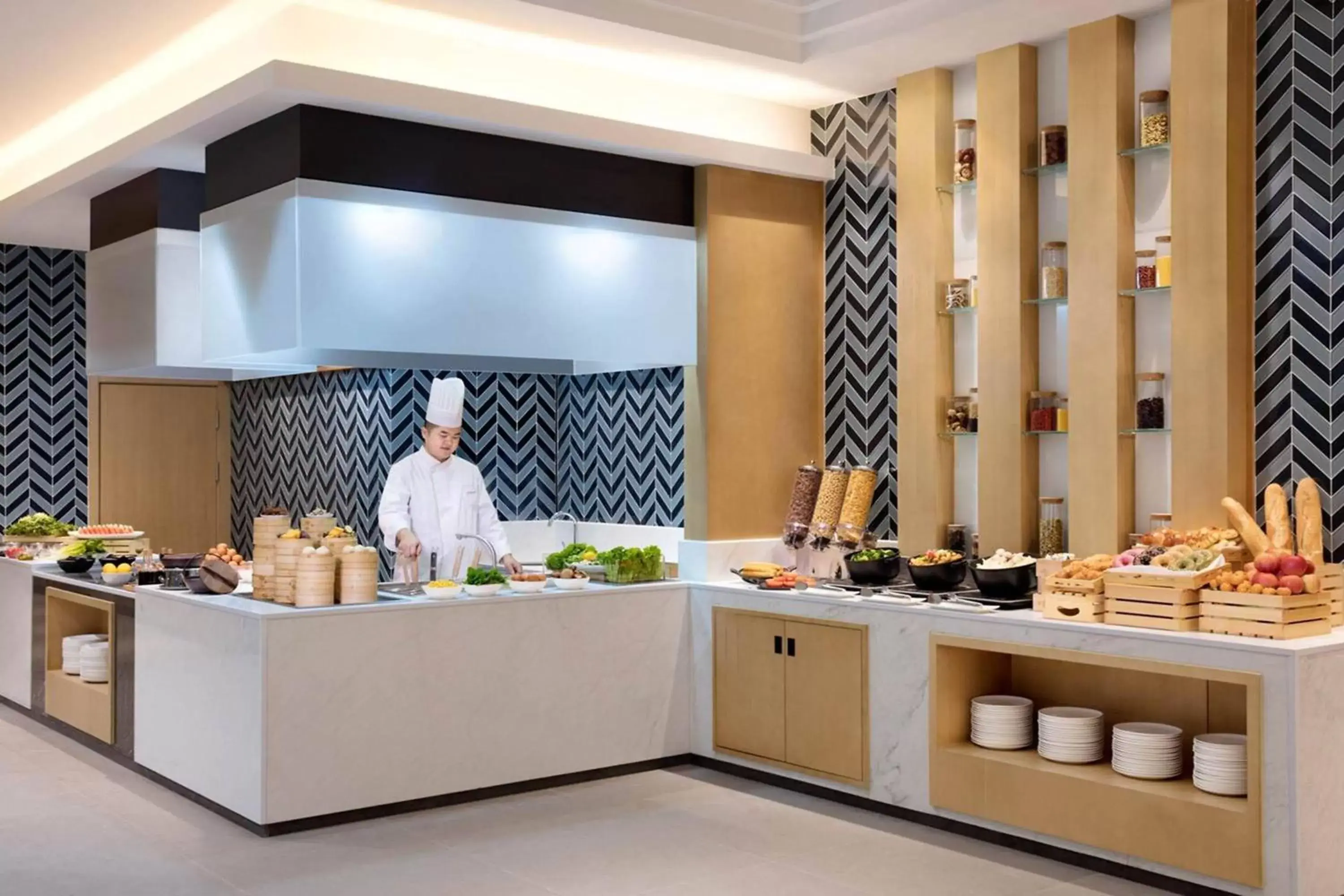 Restaurant/places to eat, Kitchen/Kitchenette in Fairfield by Marriott Shanghai Jingan