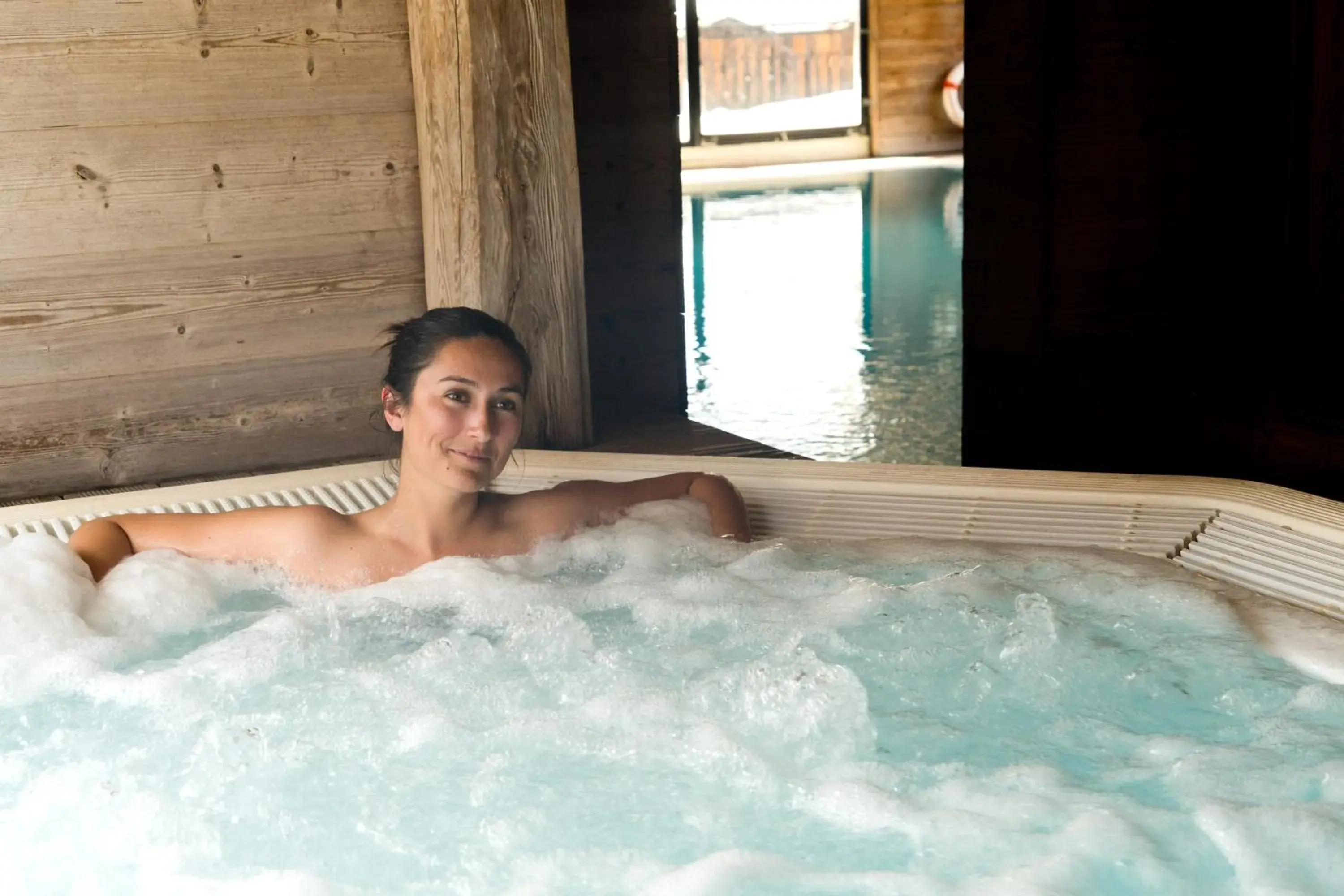 Hot Spring Bath, Guests in Chalet-Hotel La Marmotte, La Tapiaz & SPA, The Originals Relais (Hotel-Chalet de Tradition)