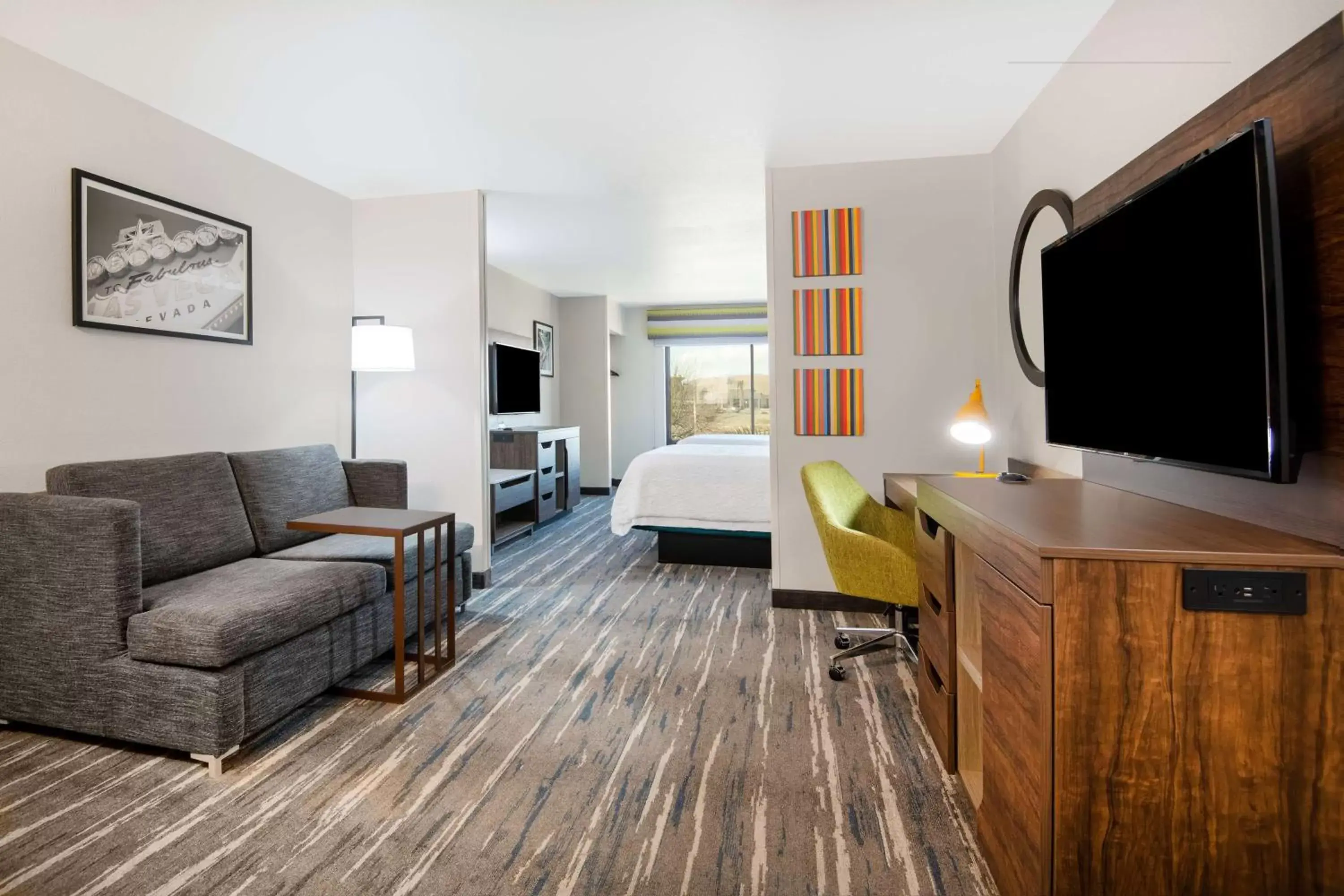 Bed, TV/Entertainment Center in Hampton Inn & Suites Las Vegas-Henderson