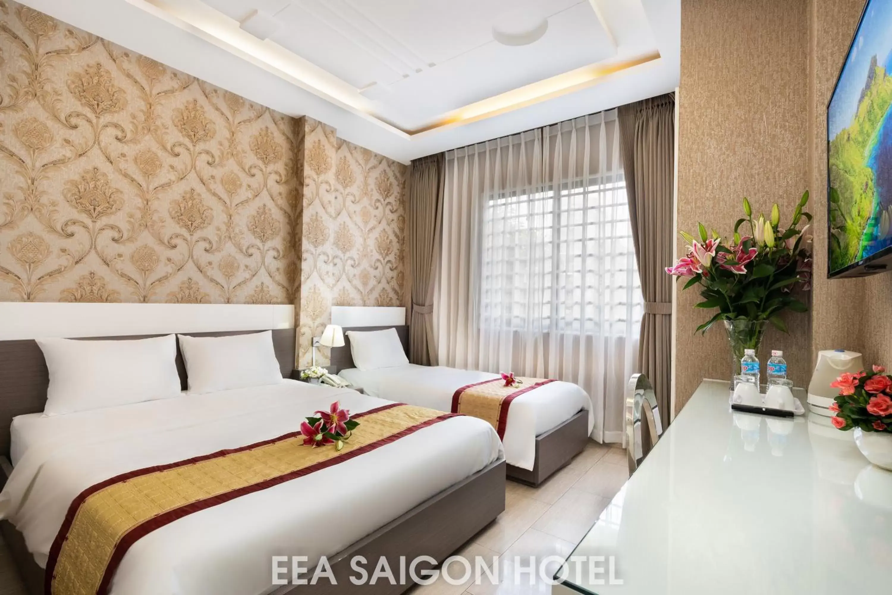 Bed in EEA Central Saigon Hotel