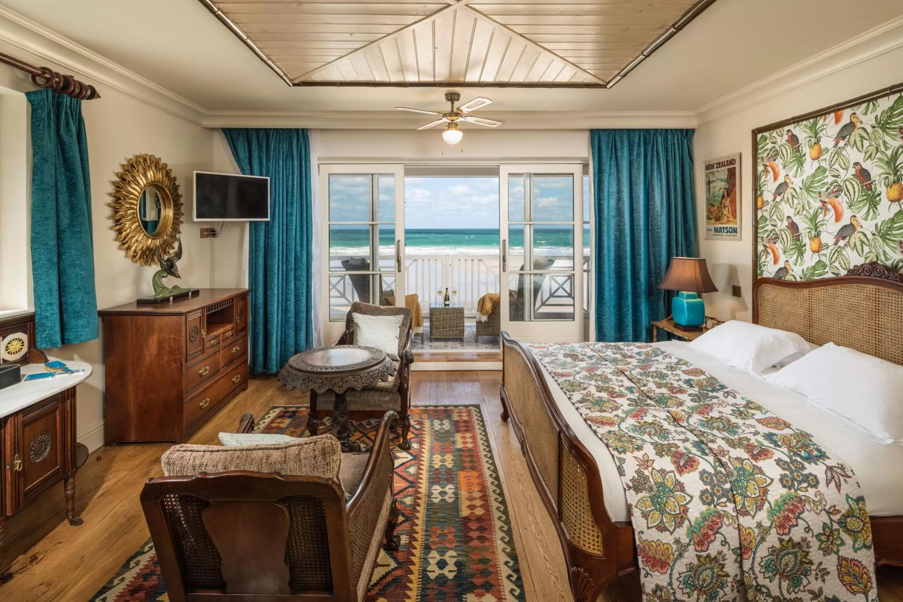 Balcony/Terrace, Bed in Tolcarne Beach Colonial Restaurant and Rooms