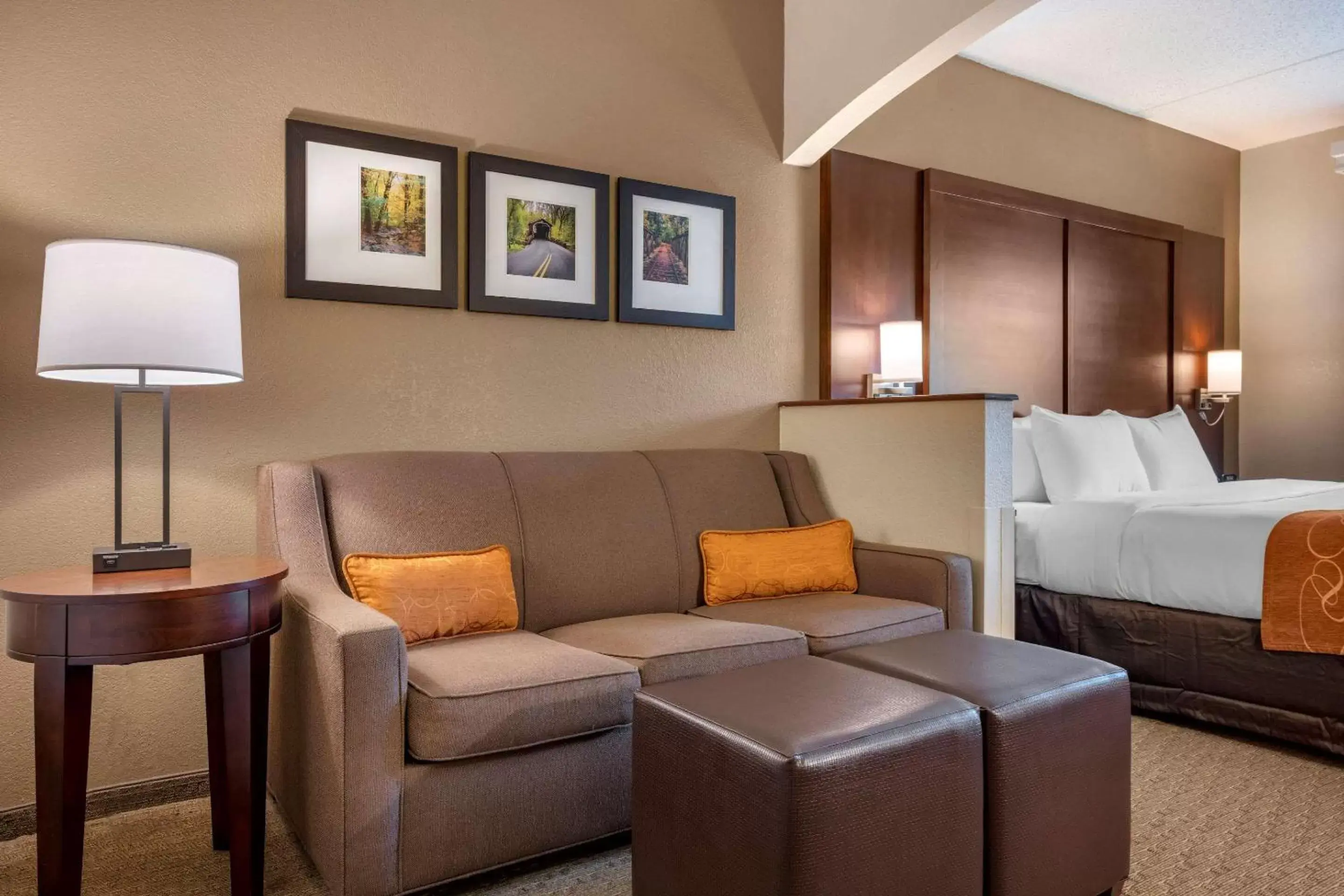 Bedroom, Seating Area in Comfort Suites near Penn State - State College