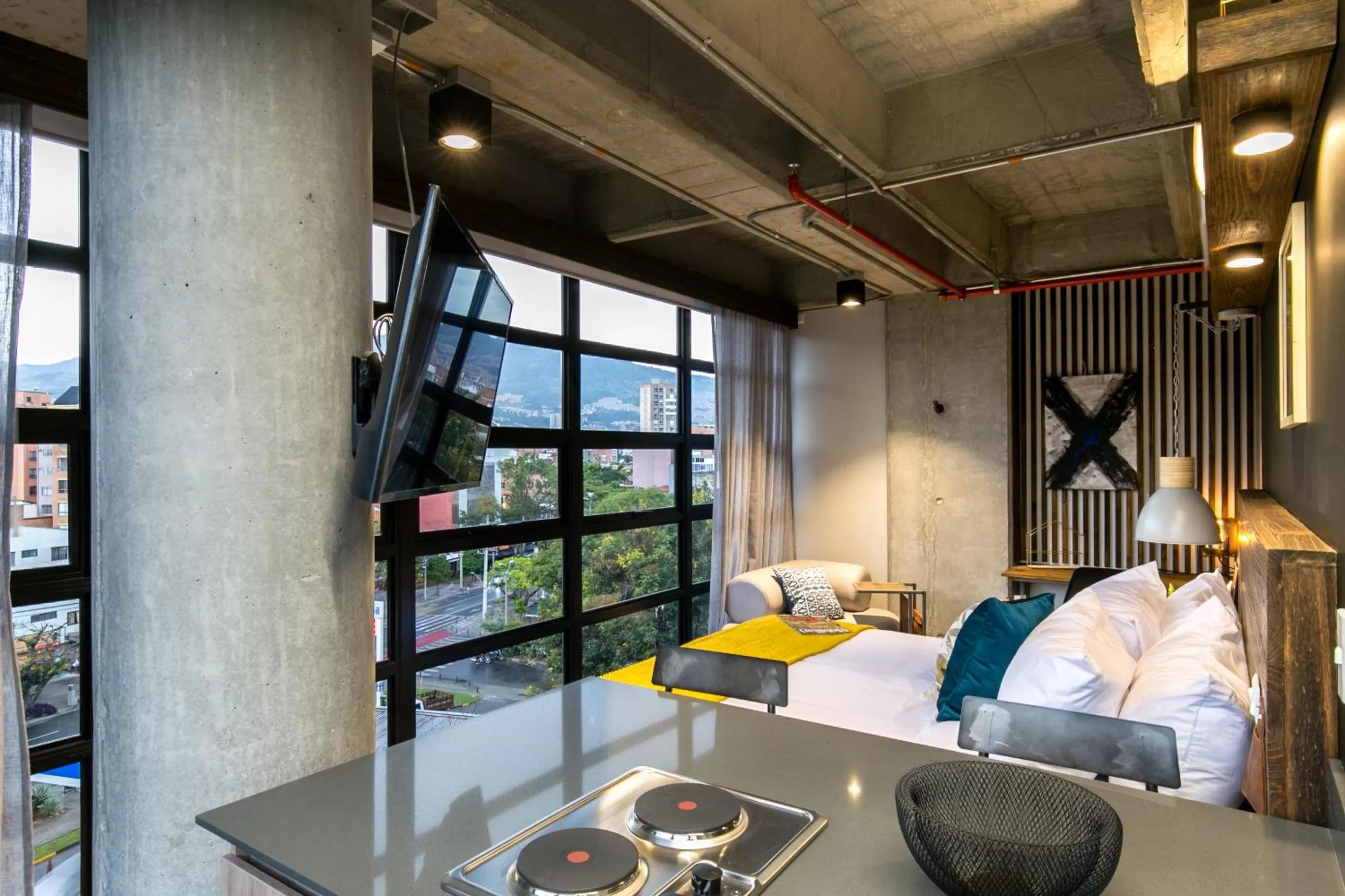 Bed in Factory Lofts Hotel