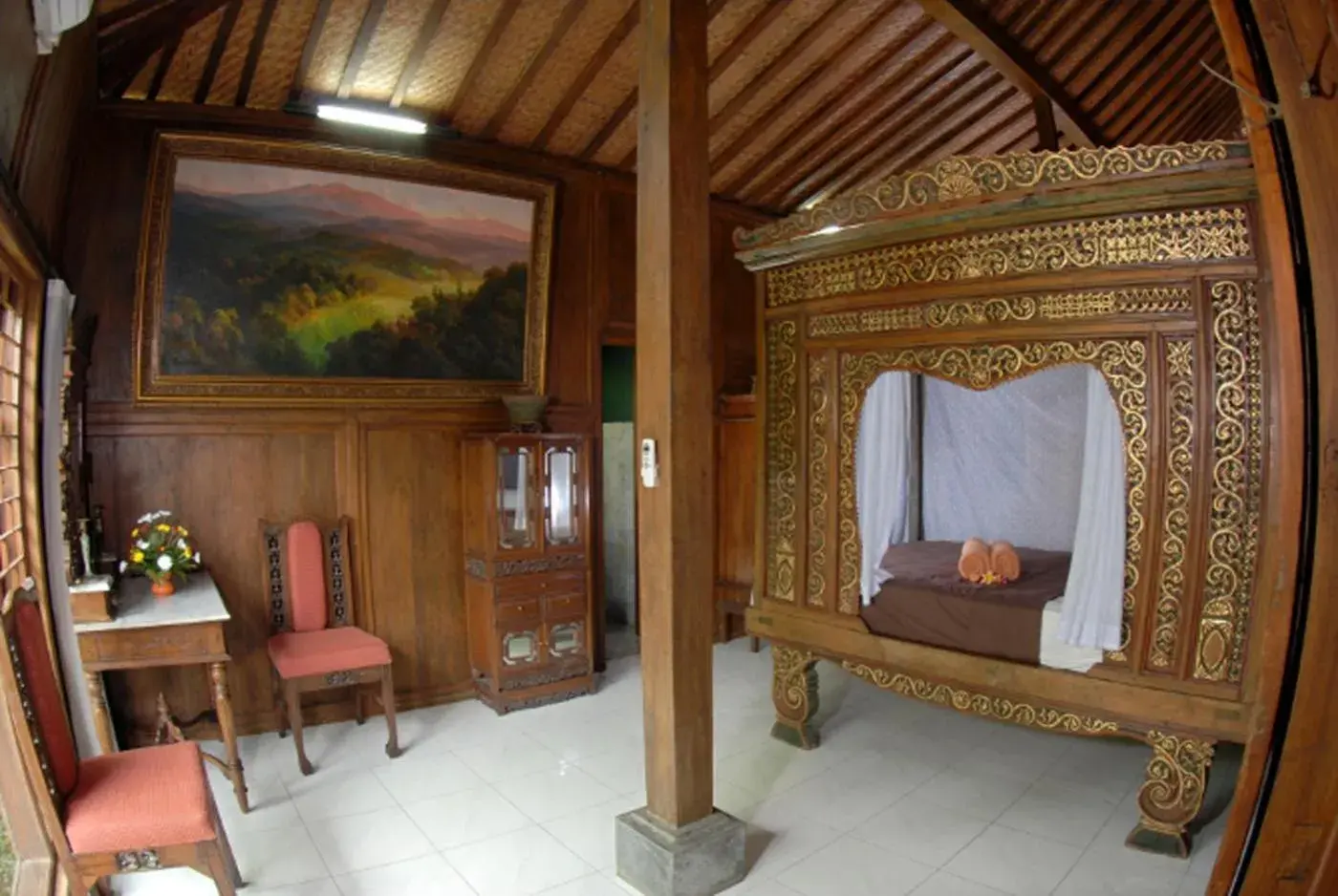 Bed, Seating Area in Hills Joglo Villa