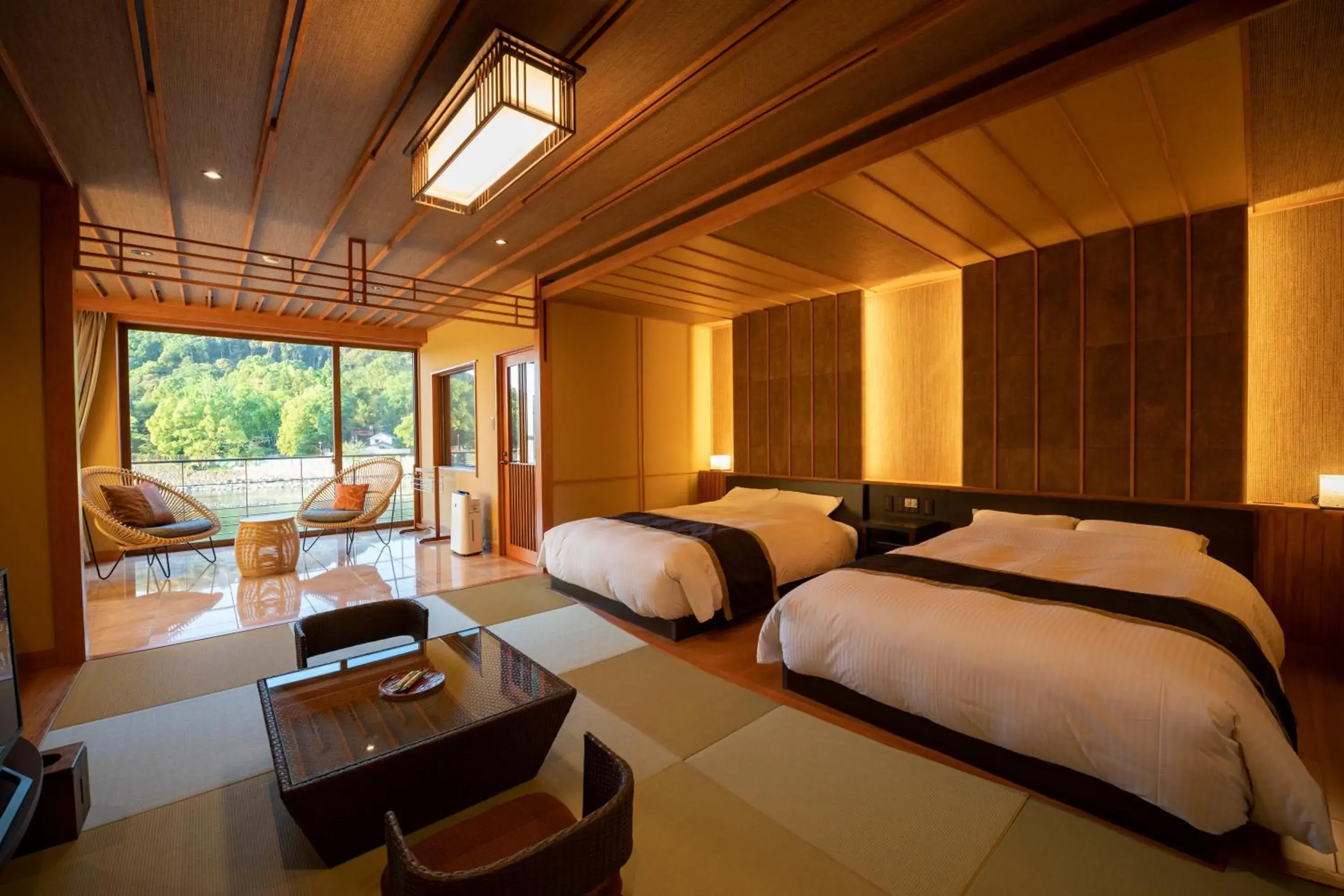 Photo of the whole room, Bed in Kyoto Uji Hanayashiki Ukifune-En