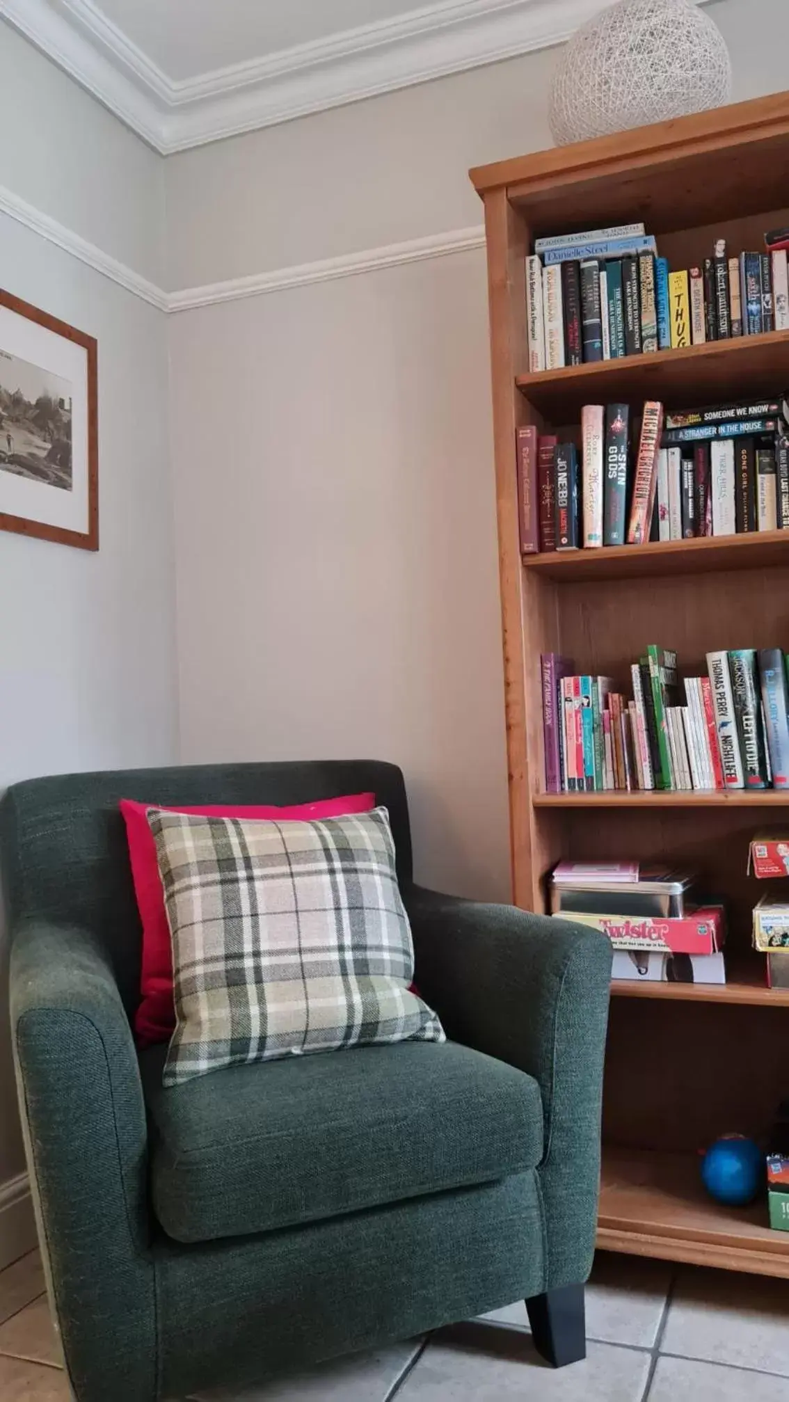 Seating area, Library in Hurtwood Hotel