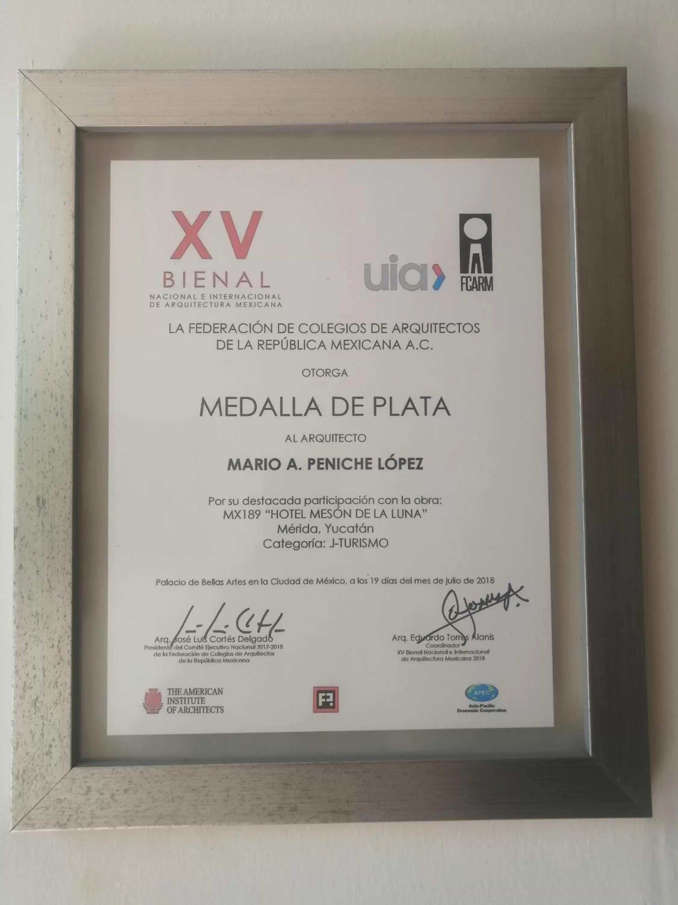 Certificate/Award in Mesón de la Luna Hotel & Spa