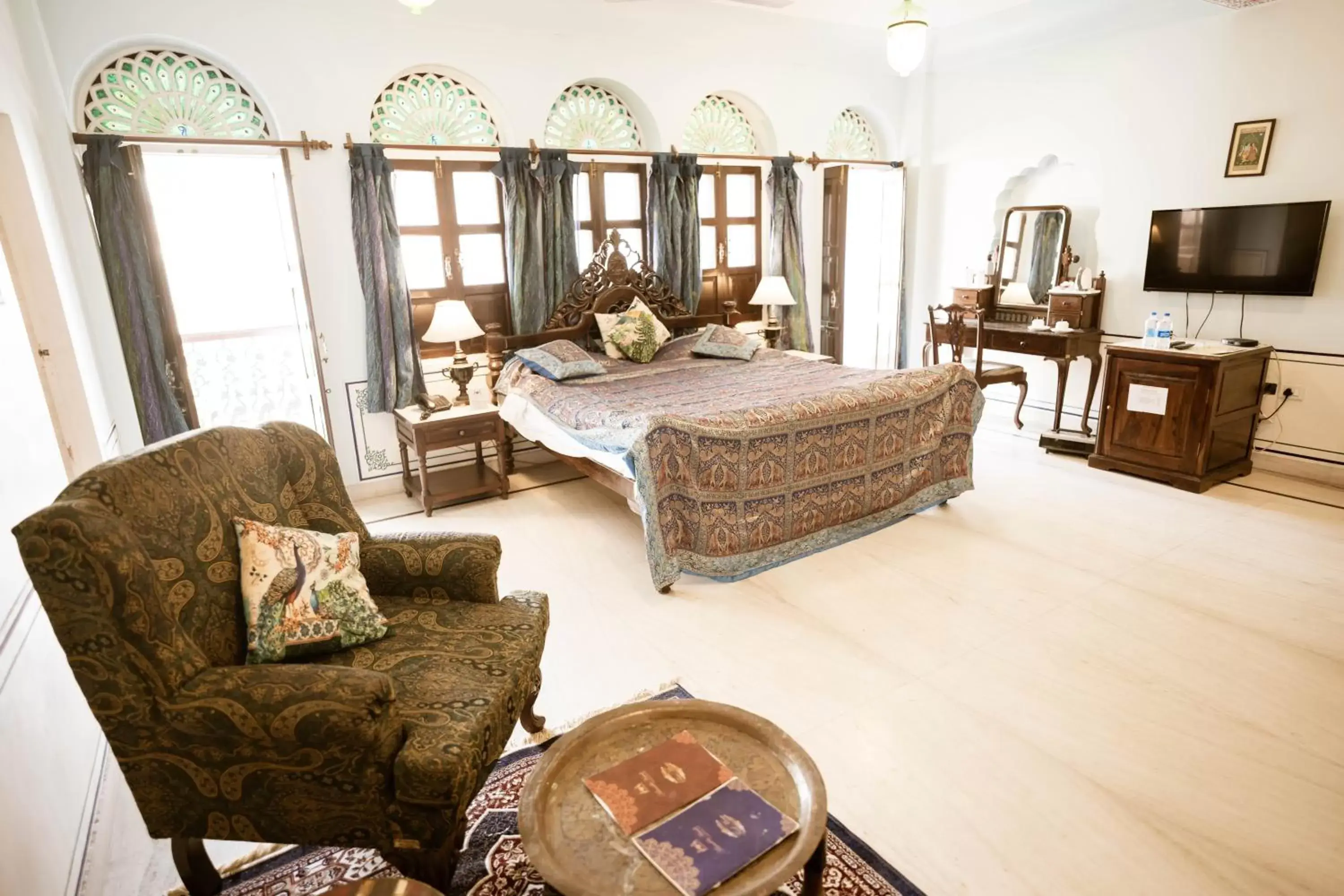 Bed in Khandela Haveli - a Boutique Heritage Hotel