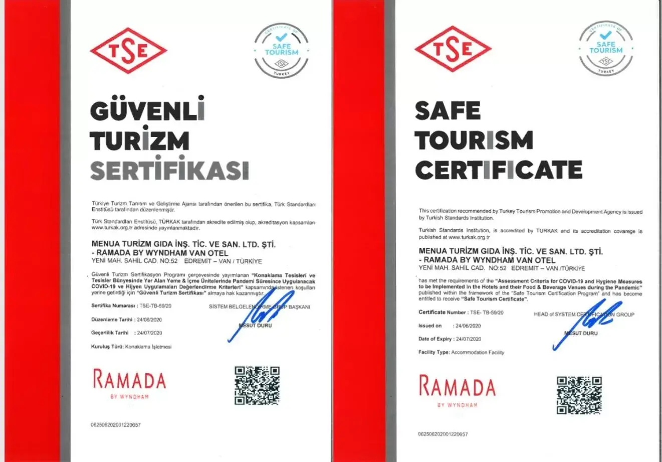 Certificate/Award in Ramada by Wyndham Van